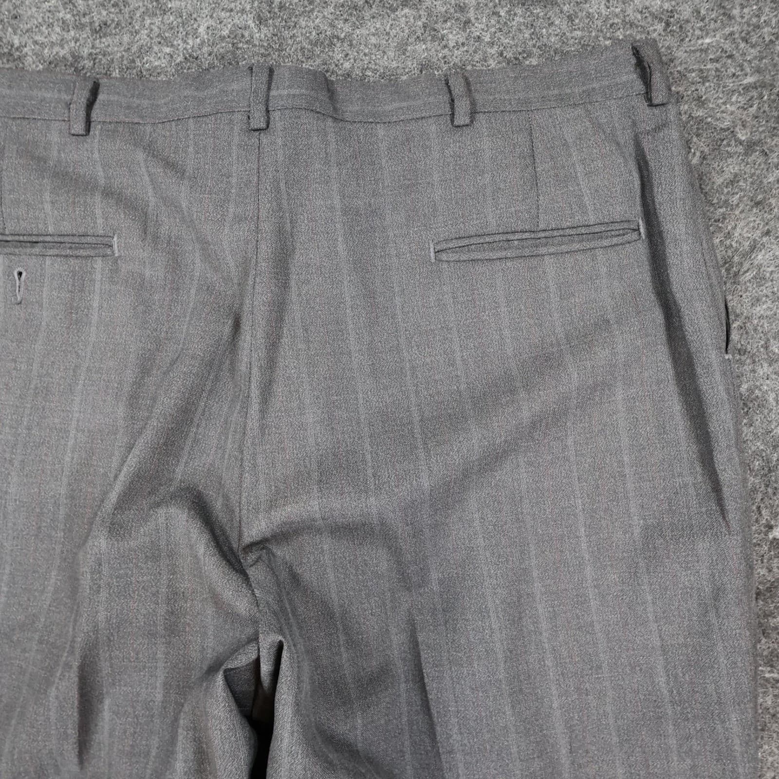 Haggar Dress Pants Mens 38x30 Gray Wool Blend Pleated Gentleman's Fit Pinstripe - Thumbnail 12