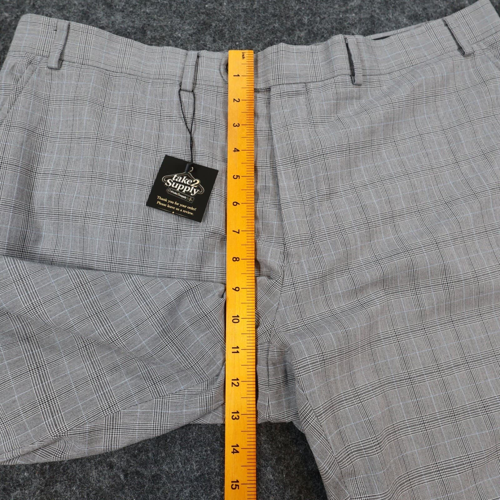 Perry Ellis Dress Pants Mens 40x32 Gray Polyester Viscose Plaid Portfolio Slacks - Thumbnail 6