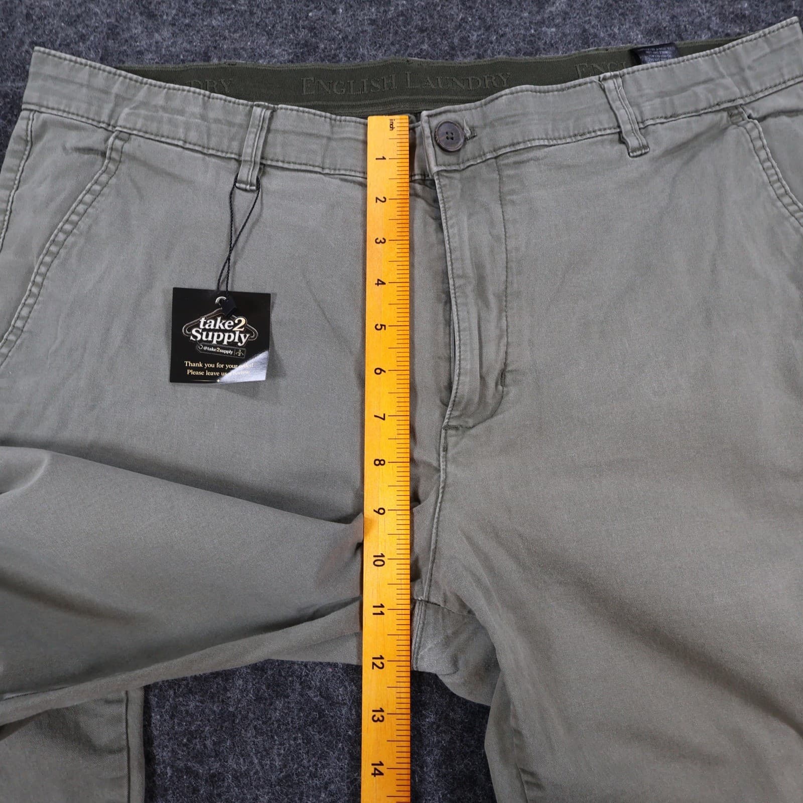 English Laundry Chino Pants Mens 38x32 Olive Green Cotton Stretch Straight Fit - Thumbnail 6