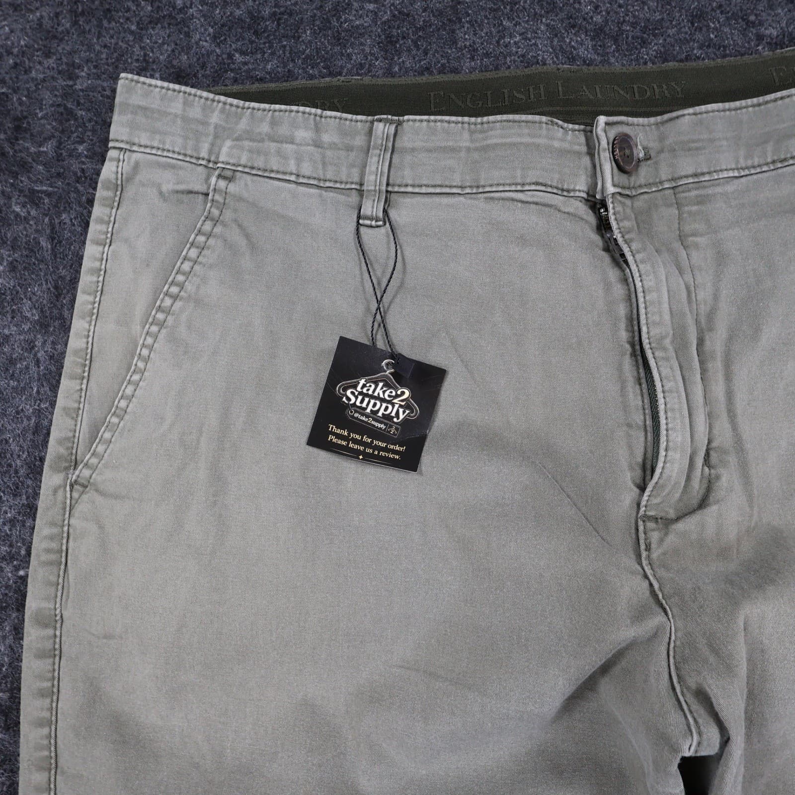 English Laundry Chino Pants Mens 38x32 Olive Green Cotton Stretch Straight Fit - Thumbnail 11