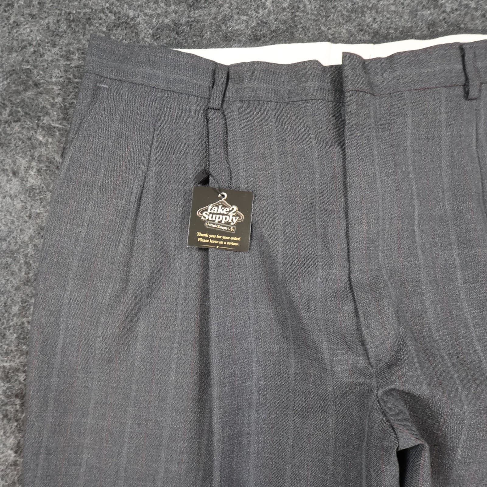 Haggar Dress Pants Mens 38x30 Gray Wool Blend Pleated Gentleman's Fit Pinstripe - Thumbnail 11