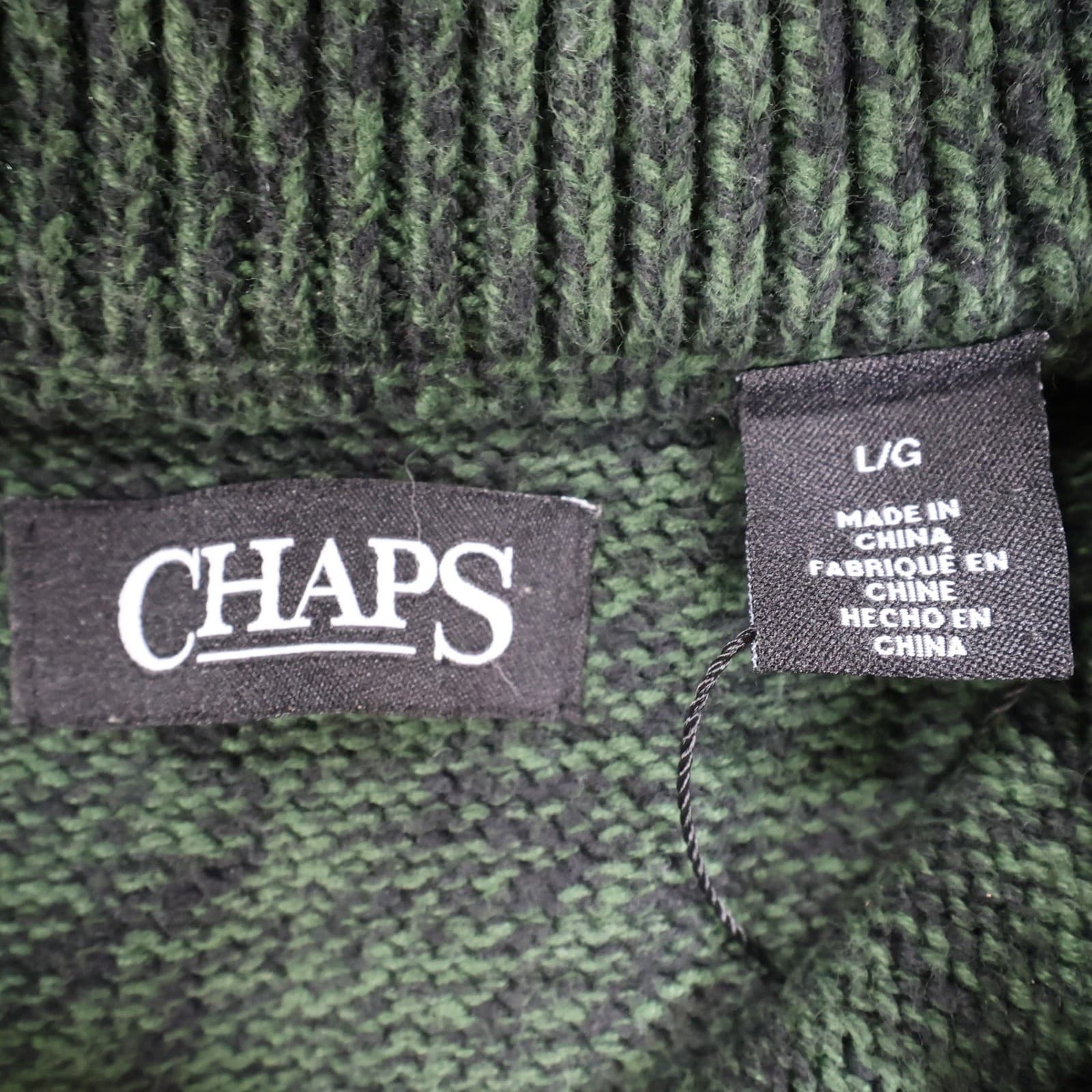 Chaps Sweater Mens L Green Gray Cotton Colorblock Mock Neck Quarter Button - Thumbnail 7