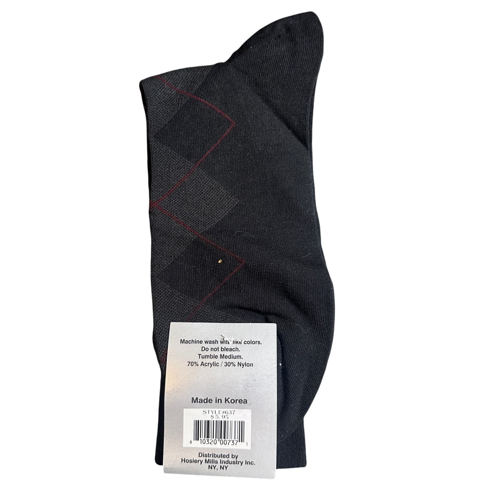 Vintage National Argyle Dress Socks Mens 10-13 Black Charcoal NEW - Thumbnail 2