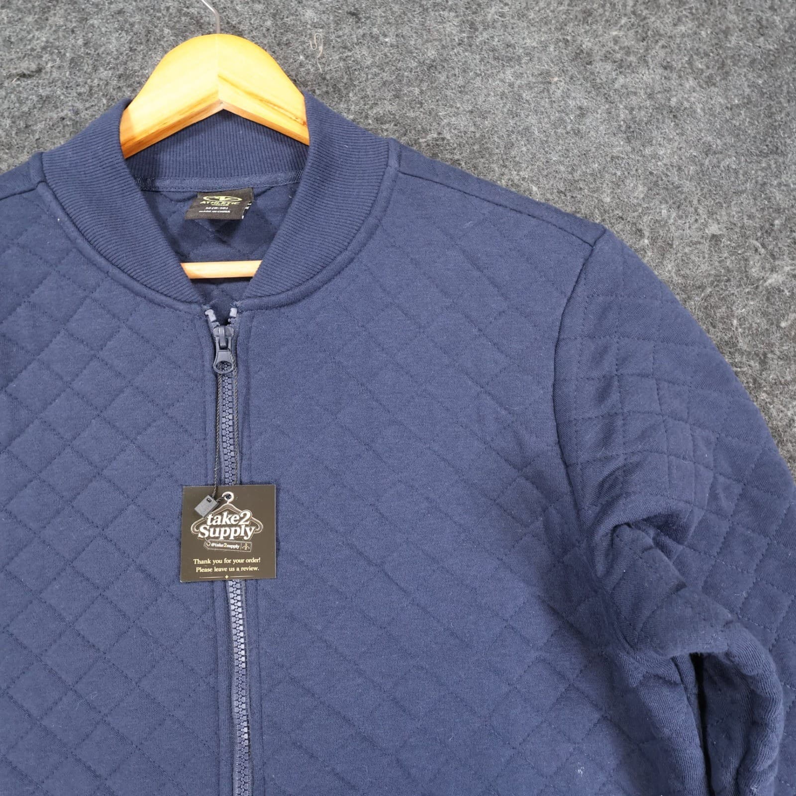 Athletic Works Quilted Bomber Jacket Girls M 8-10 Navy Blue Cotton Zip Up Coat - Thumbnail 9