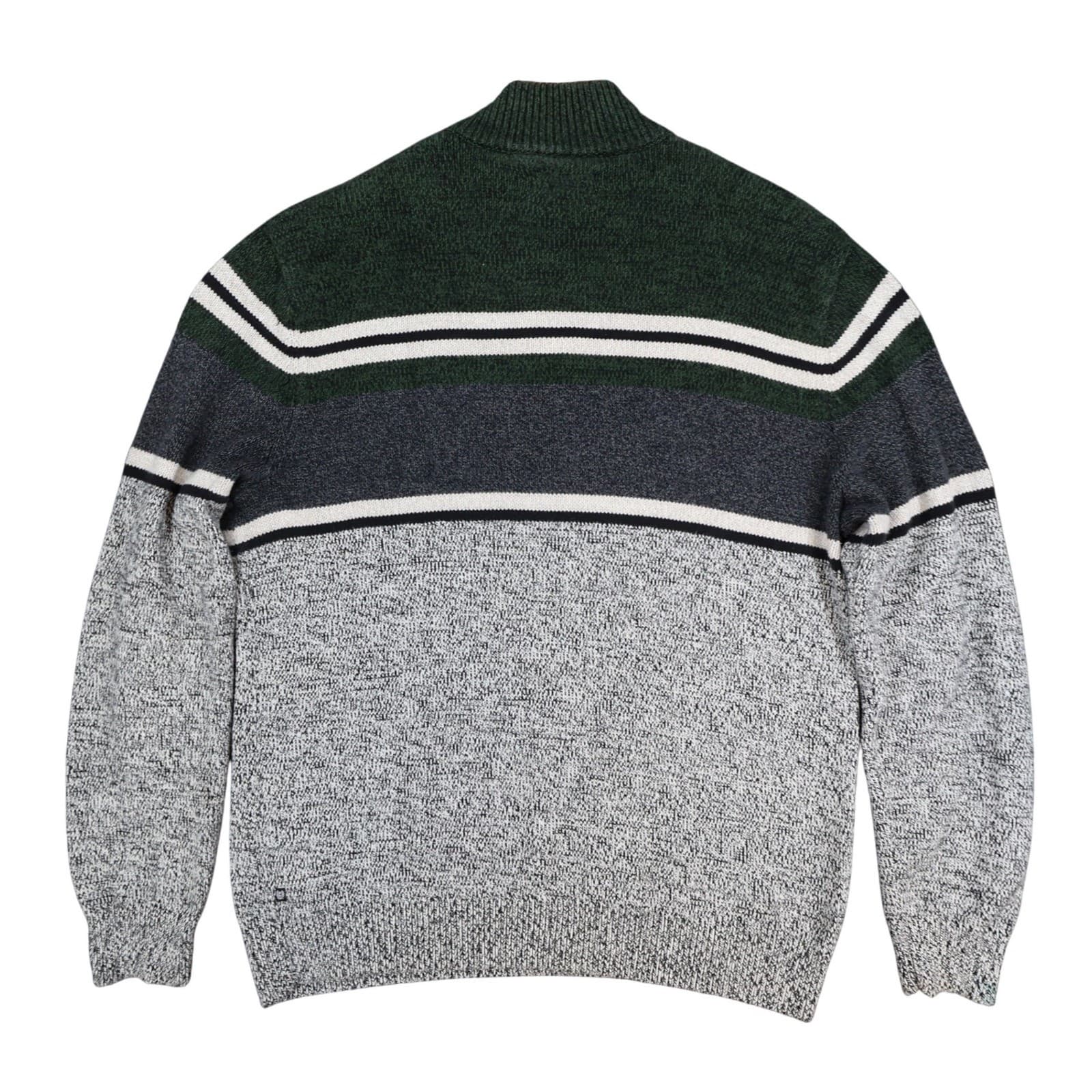 Chaps Sweater Mens L Green Gray Cotton Colorblock Mock Neck Quarter Button - Thumbnail 2