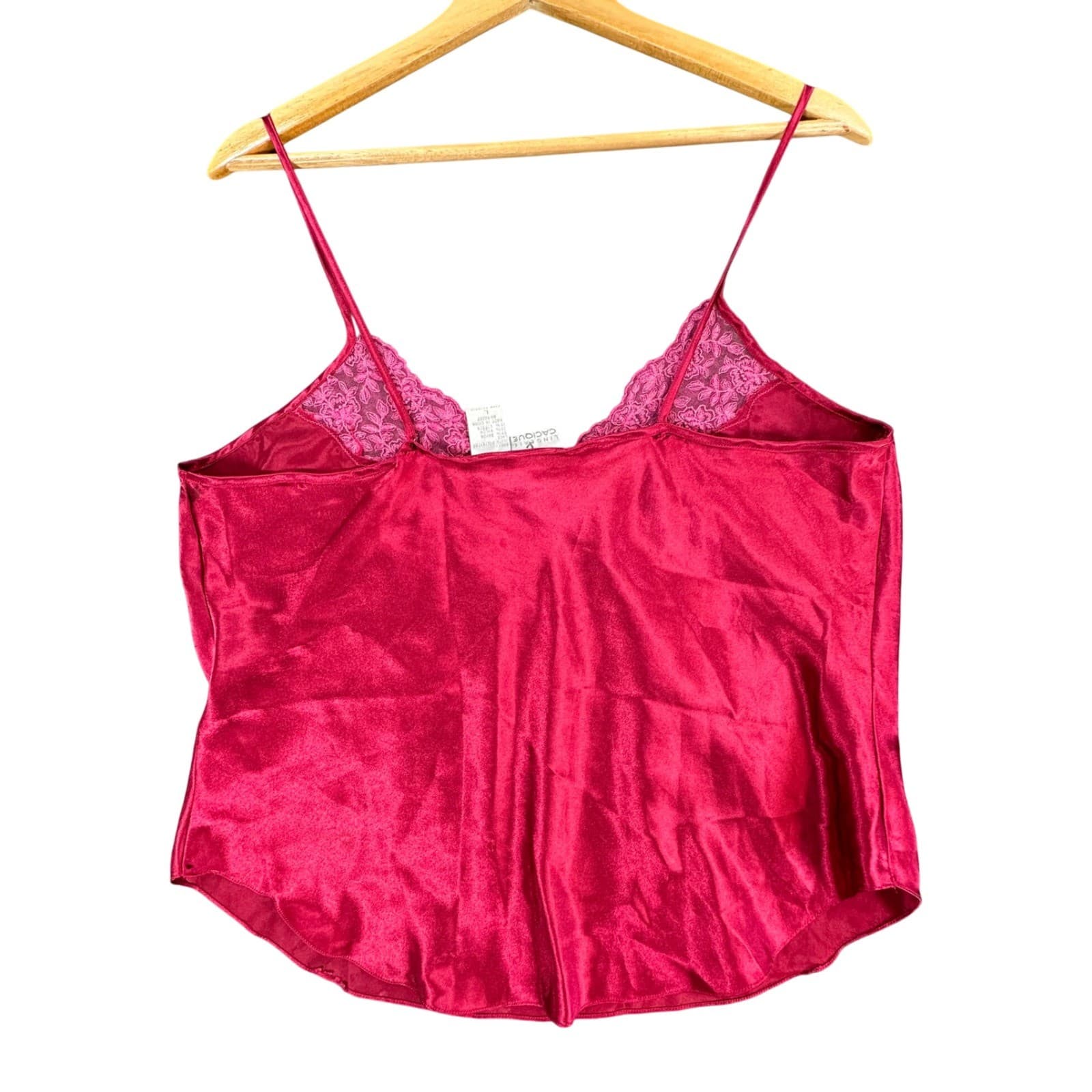 Cacique Cami Top Womens Large Burgundy Red Polyester Satin Lace Trim Lingerie - Thumbnail 2