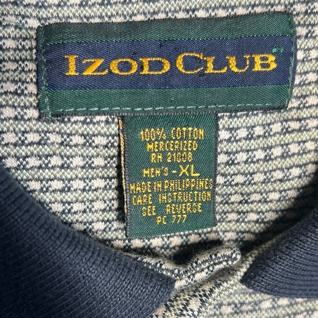 IZOD Club Mens Polo Shirt Grey Micro Pattern Short Sleeve Button Neck Size XL - Thumbnail 5