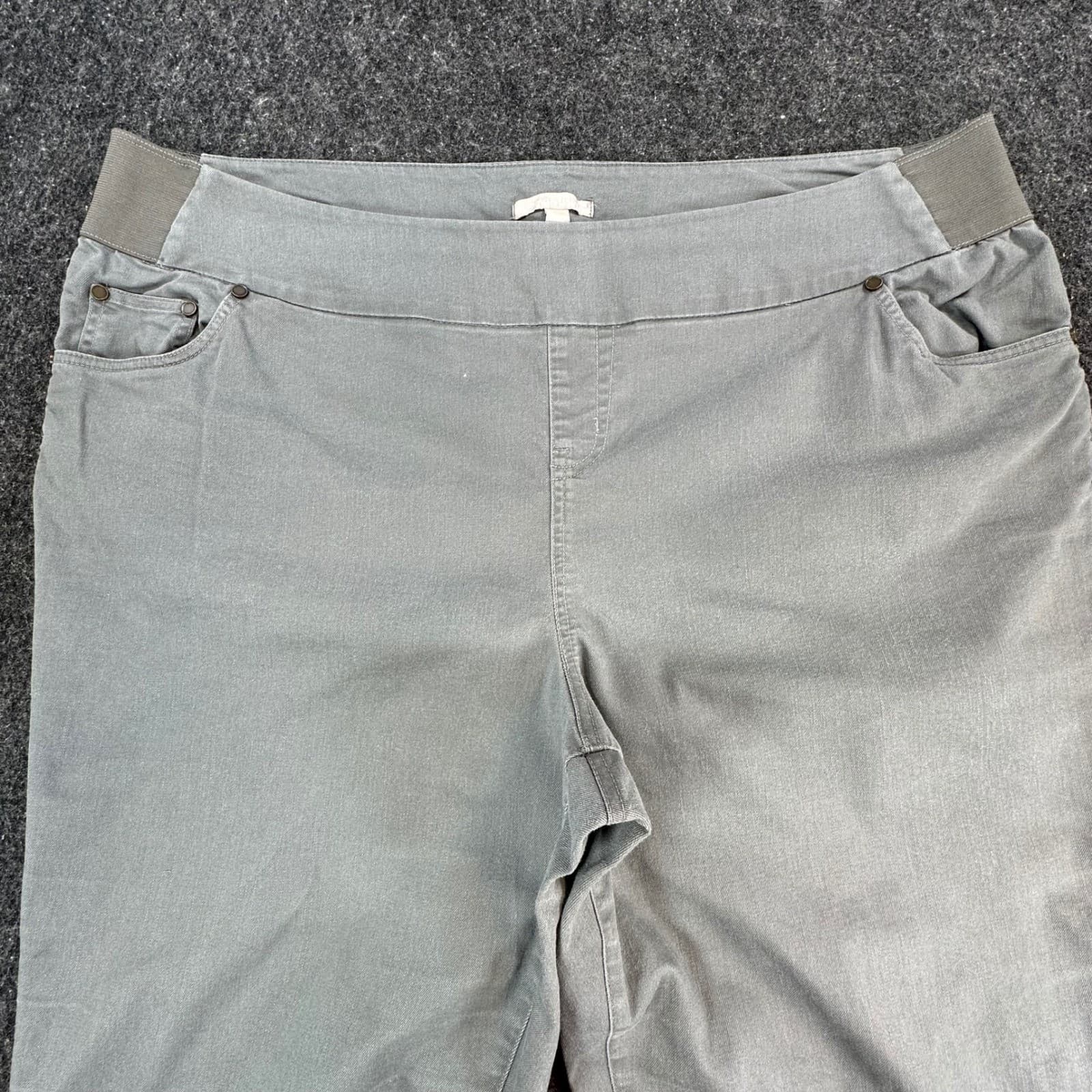 Woman Within Crop Pants Womens 24W Gray Cotton Blend Pull On Stretch Casual - Thumbnail 8