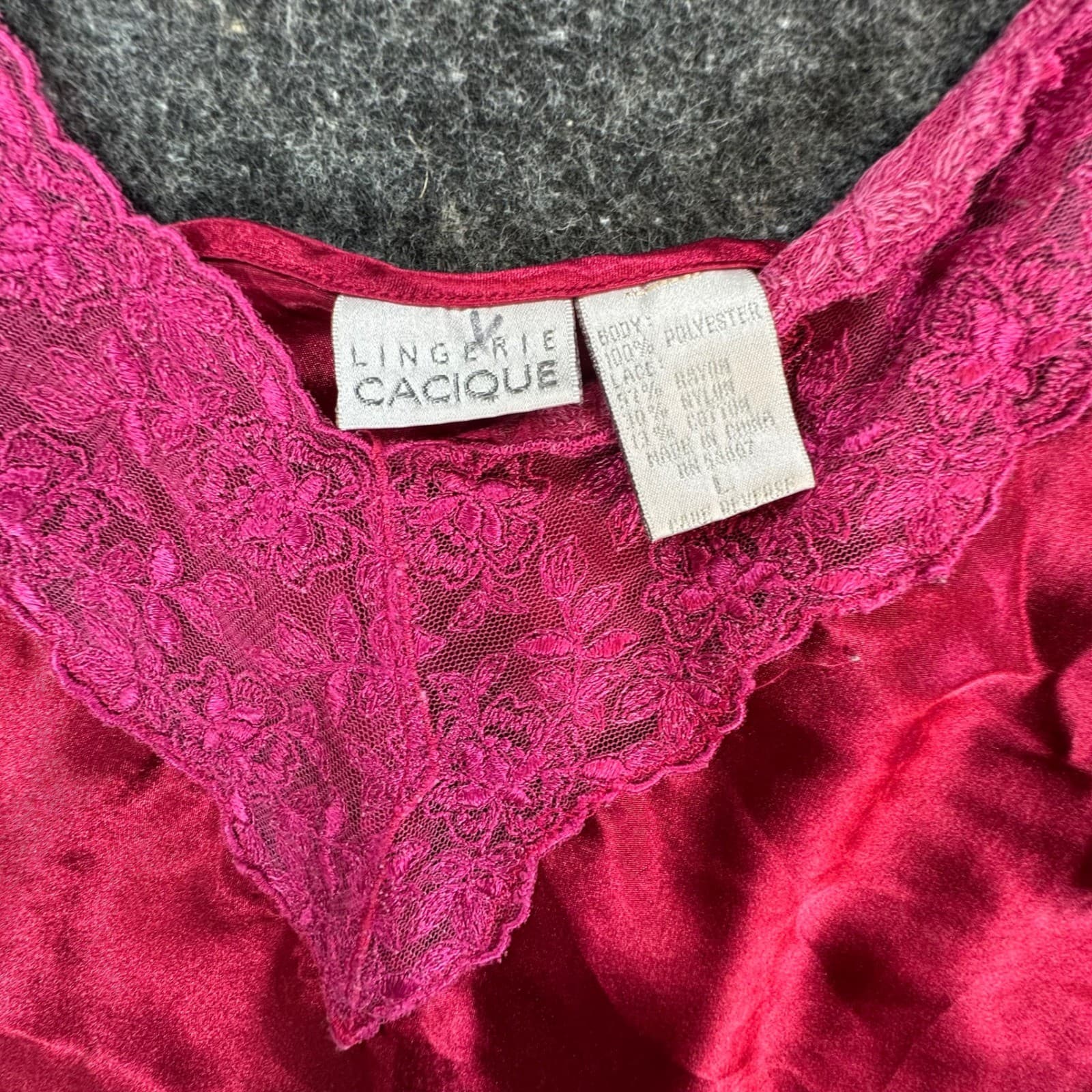 Cacique Cami Top Womens Large Burgundy Red Polyester Satin Lace Trim Lingerie - Thumbnail 5