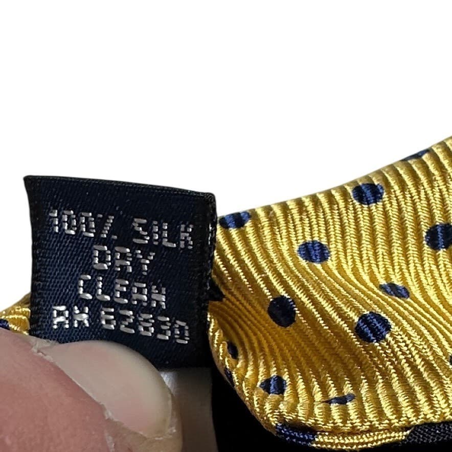 Lands End Mens Gold Navy Blue Polka Dot 100% Silk Necktie Classic Professional - Thumbnail 5