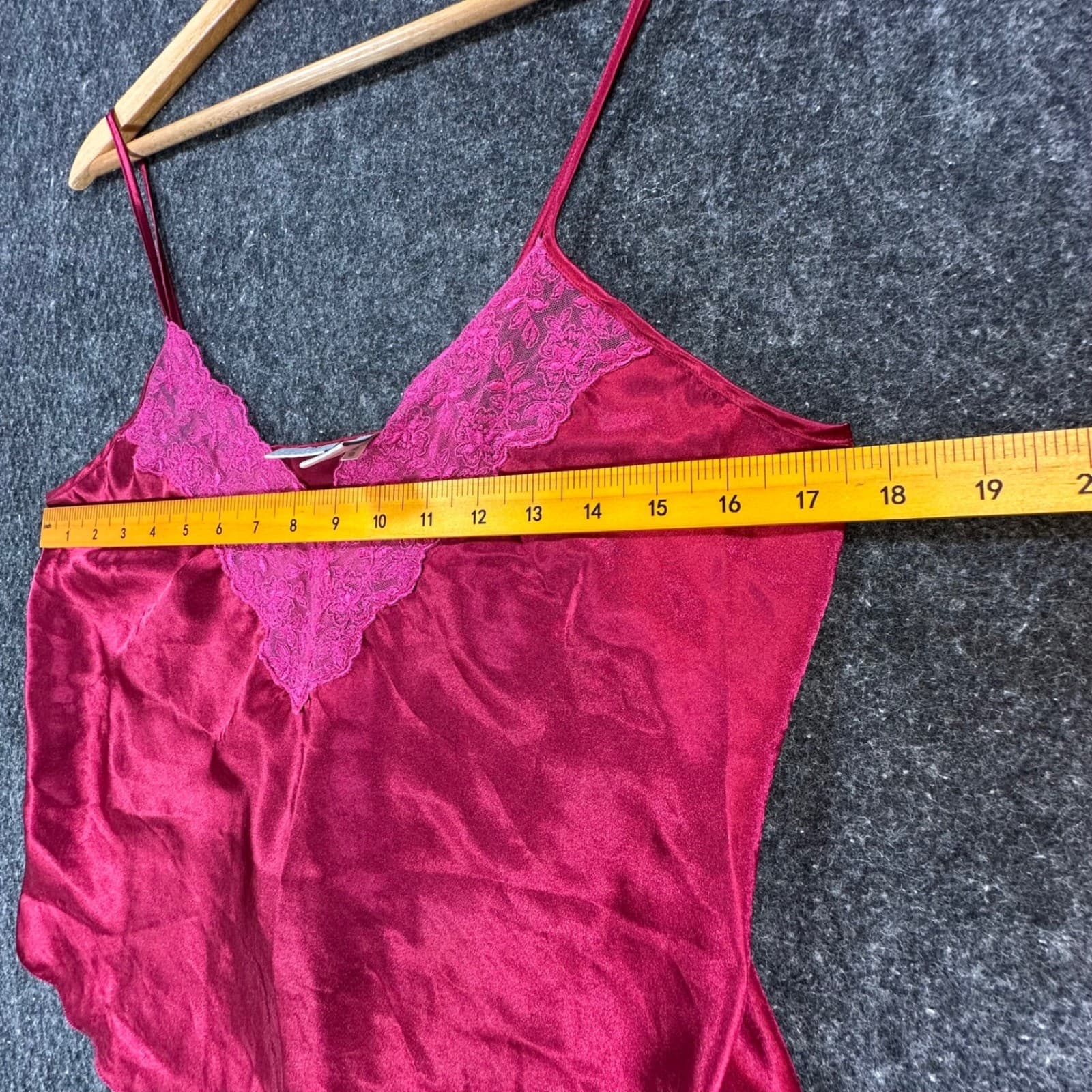 Cacique Cami Top Womens Large Burgundy Red Polyester Satin Lace Trim Lingerie - Thumbnail 3