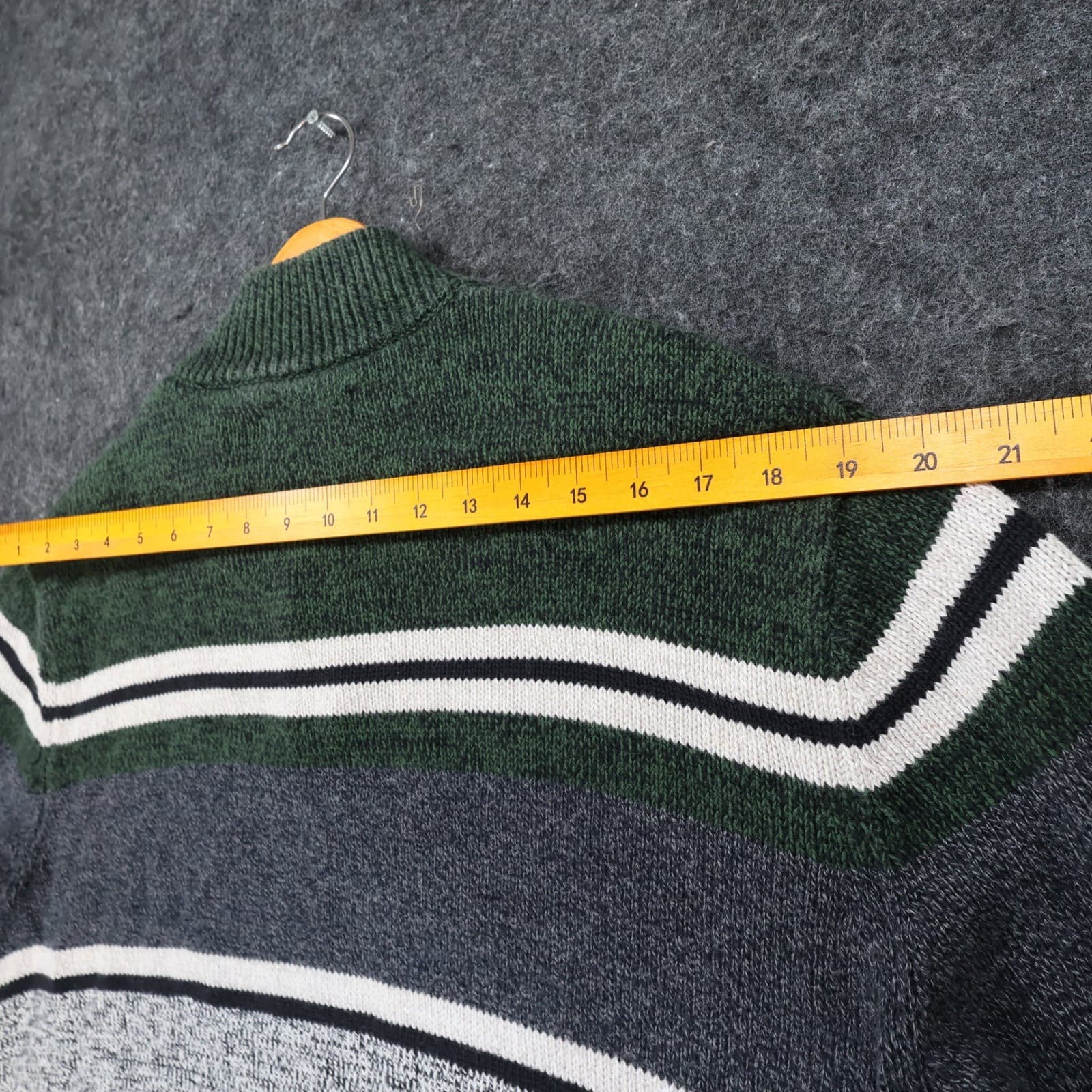 Chaps Sweater Mens L Green Gray Cotton Colorblock Mock Neck Quarter Button - Thumbnail 6