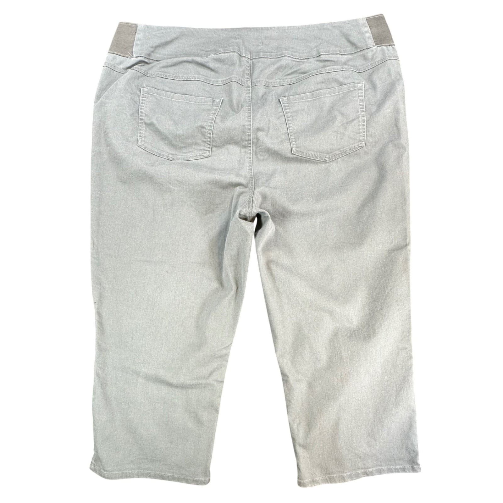 Woman Within Crop Pants Womens 24W Gray Cotton Blend Pull On Stretch Casual - Thumbnail 2