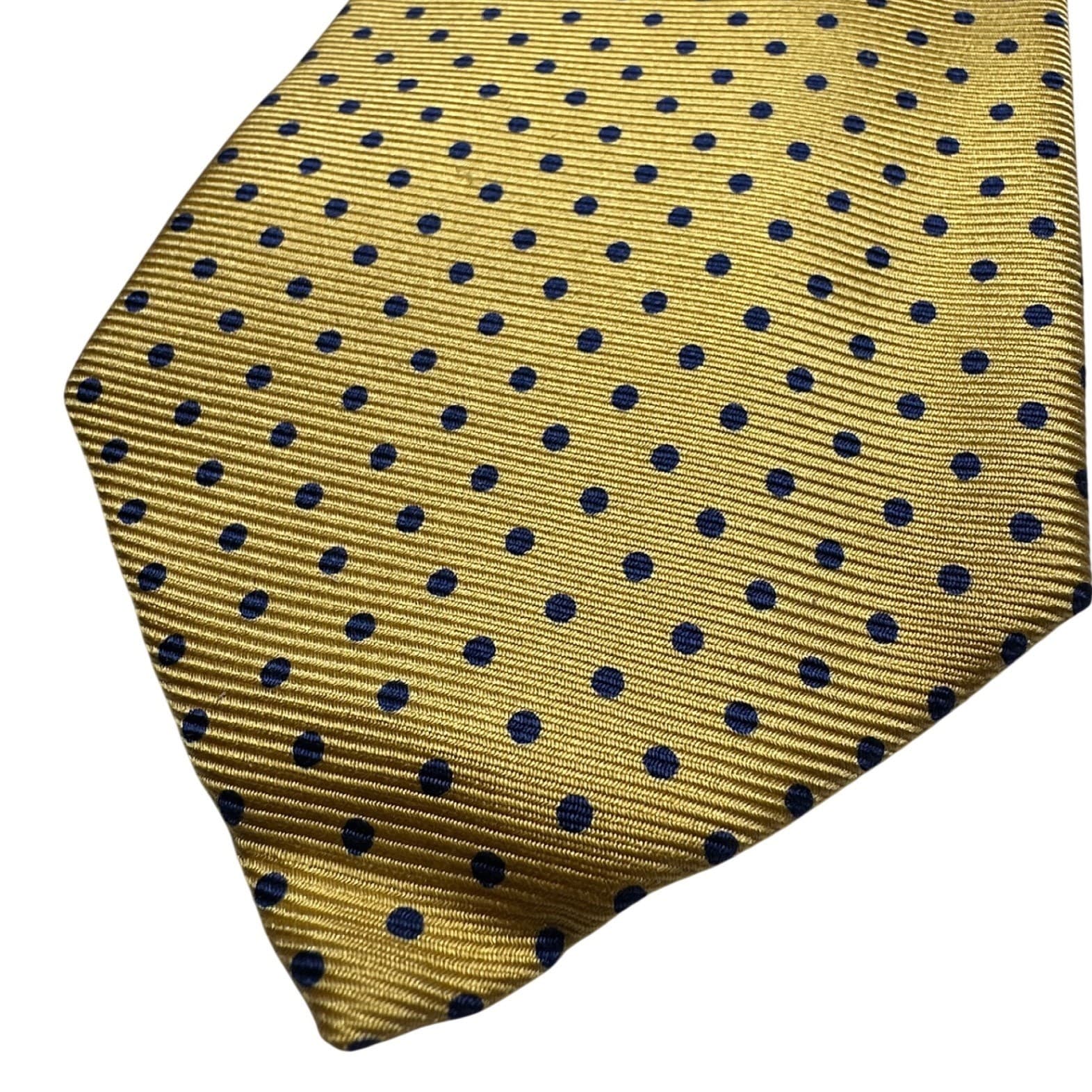 Lands End Mens Gold Navy Blue Polka Dot 100% Silk Necktie Classic Professional - Thumbnail 2