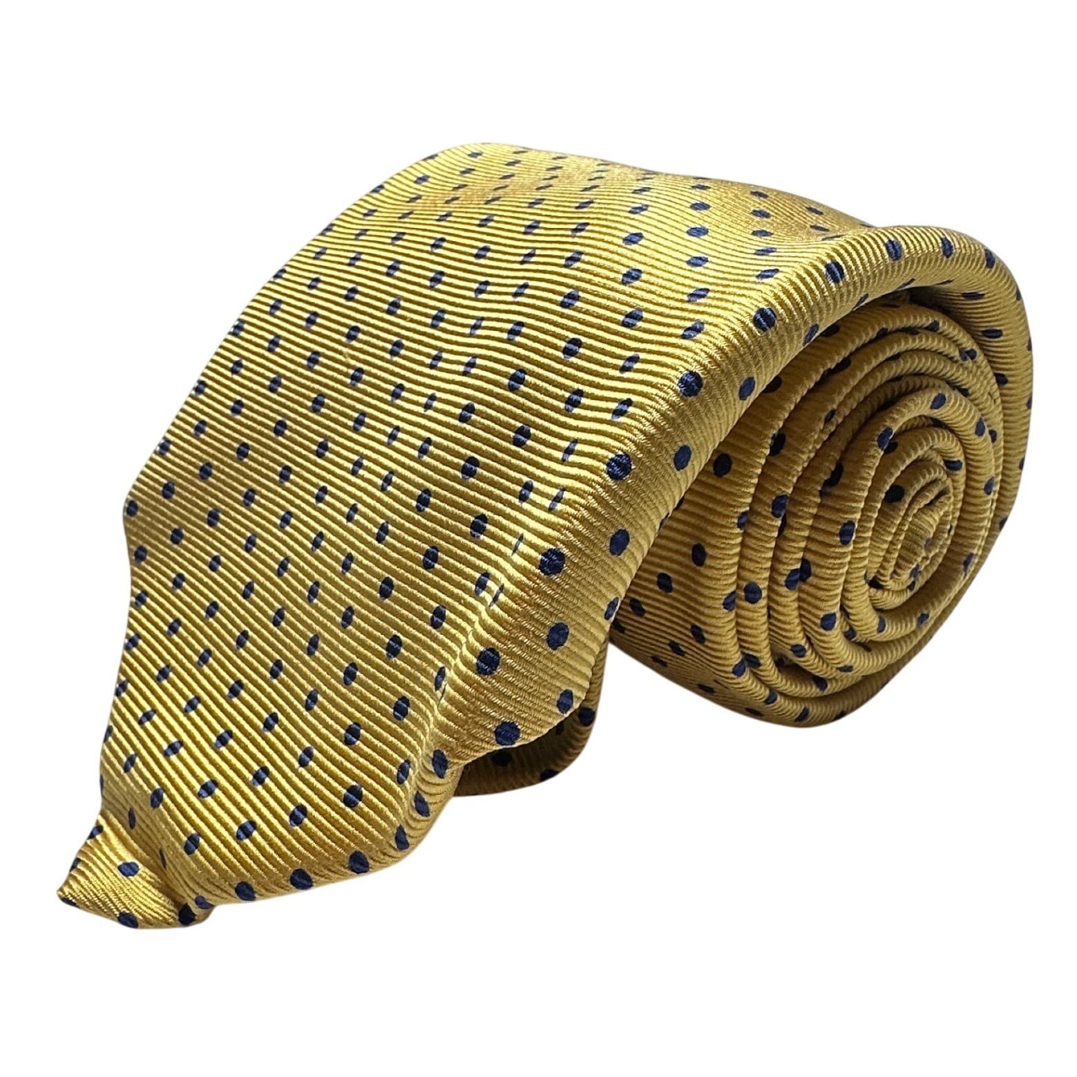 Lands End Mens Gold Navy Blue Polka Dot 100% Silk Necktie Classic Professional - Thumbnail 3