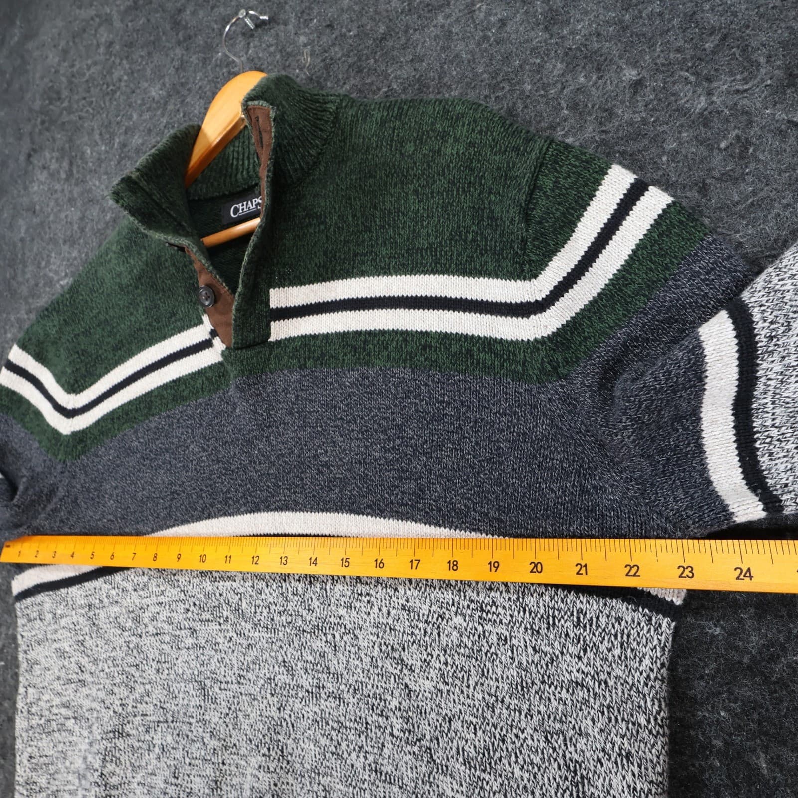 Chaps Sweater Mens L Green Gray Cotton Colorblock Mock Neck Quarter Button - Thumbnail 3