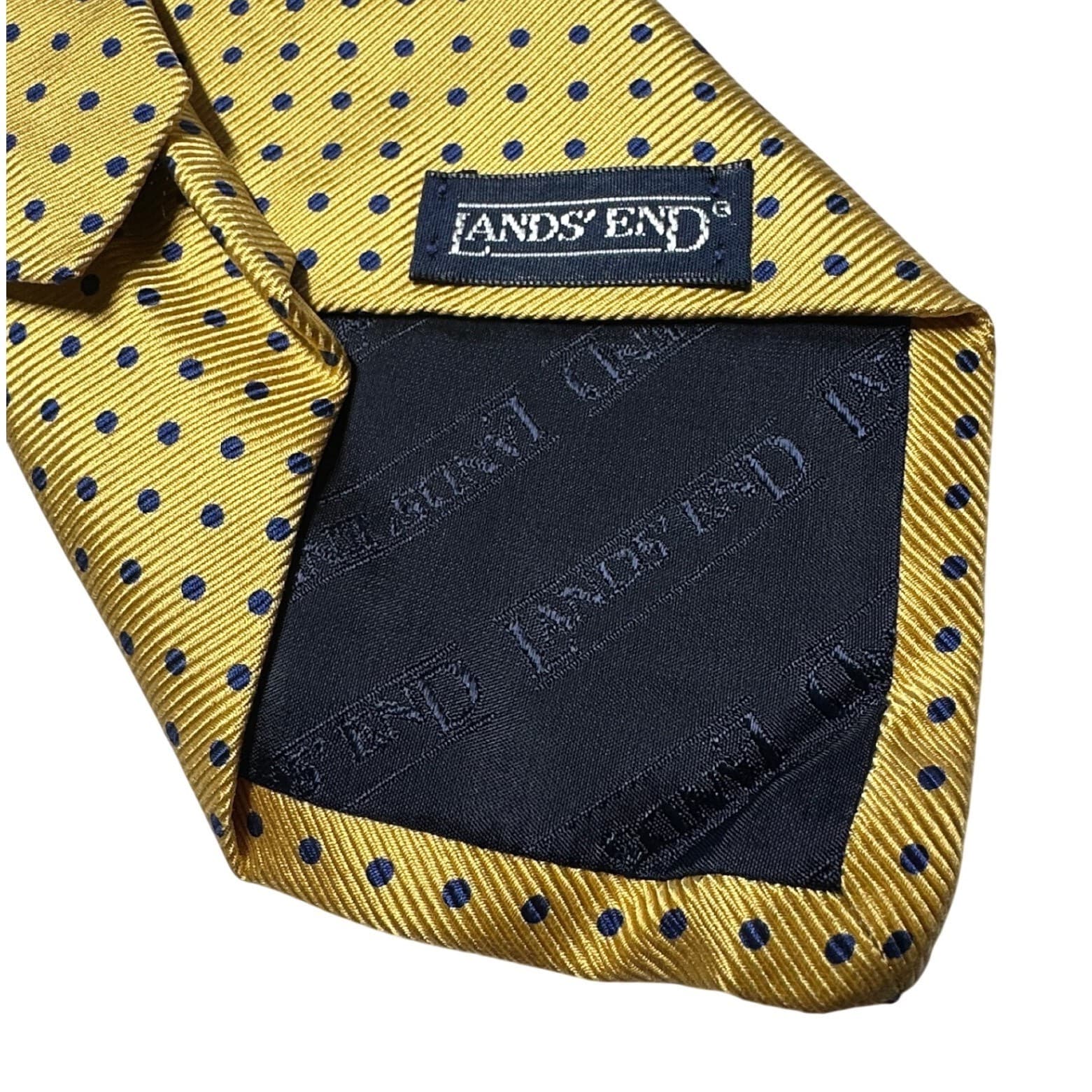 Lands End Mens Gold Navy Blue Polka Dot 100% Silk Necktie Classic Professional - Thumbnail 4