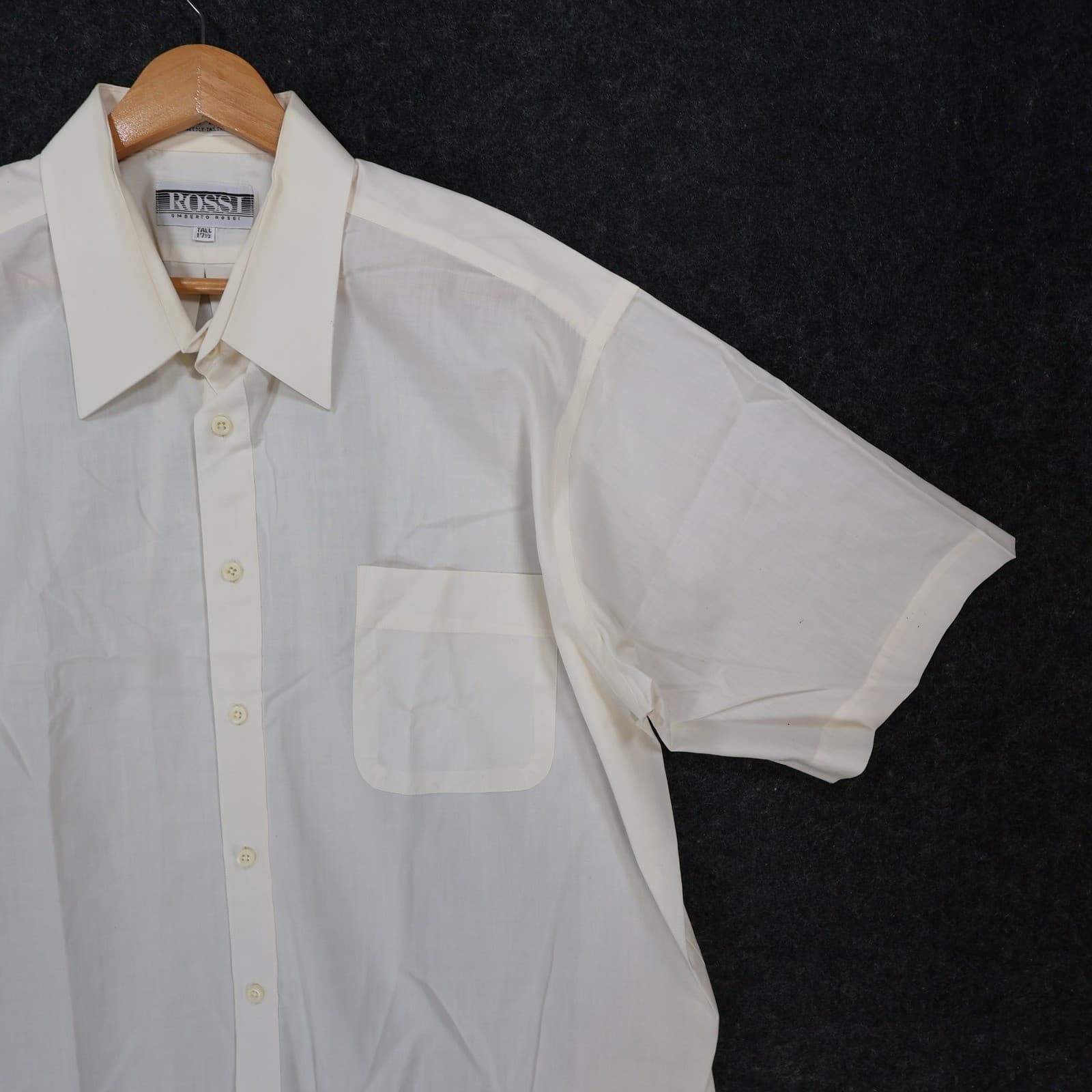 Umberto Rossi Button Down Mens 17.5 Ivory Excellent Short Sleeve - Thumbnail 9