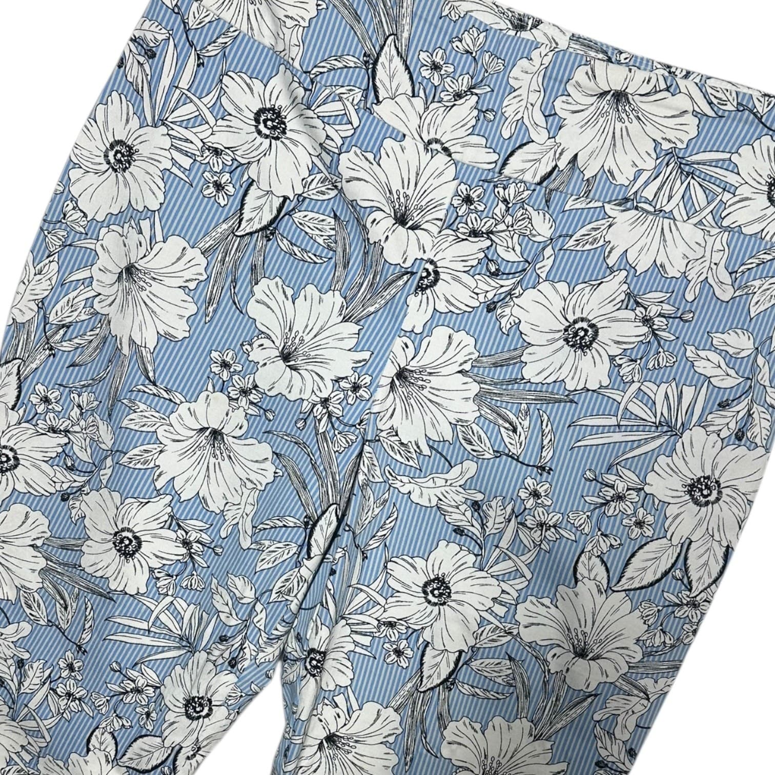 Versona Women's Floral Striped Ankle Pants Size 10 Blue White Modern - Thumbnail 4