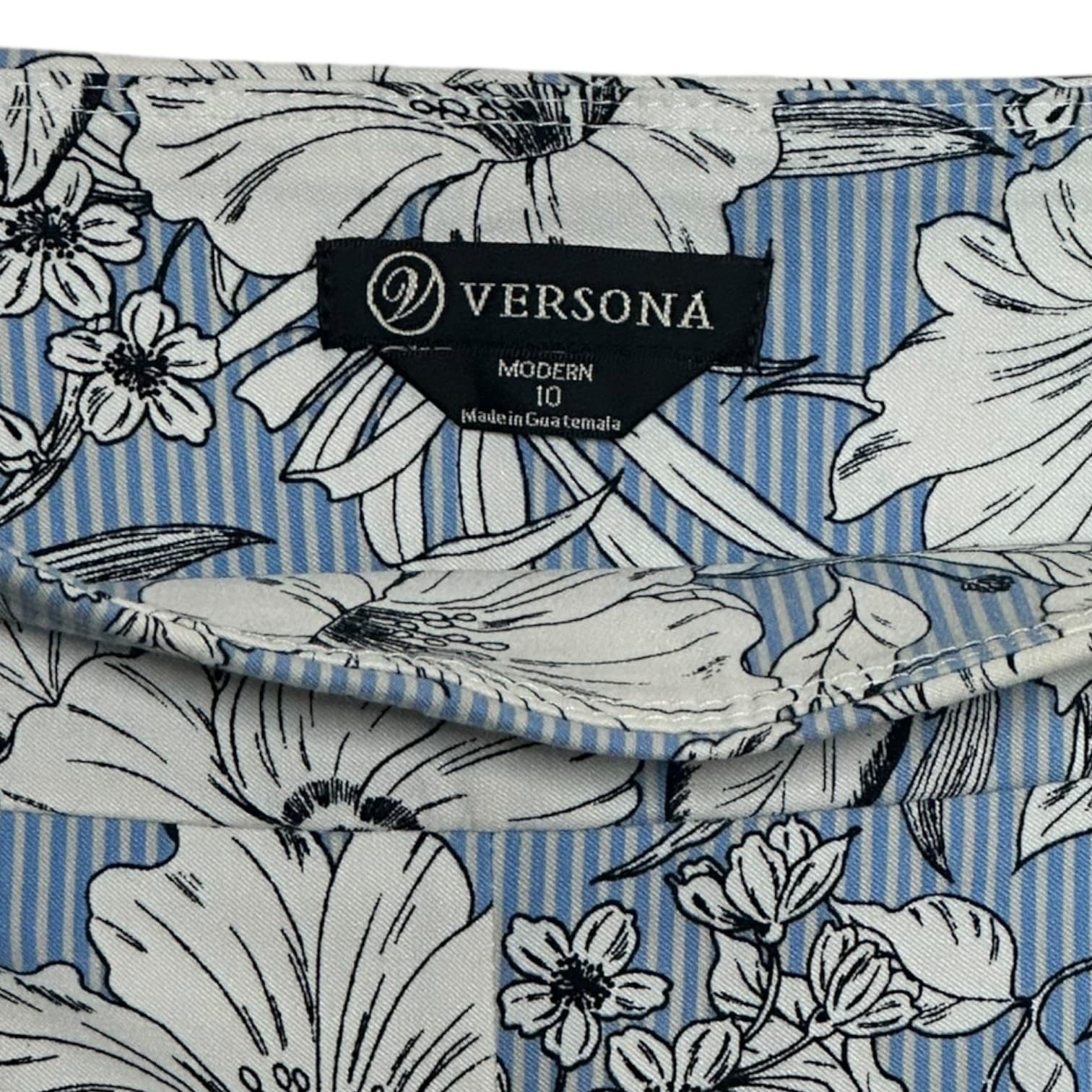 Versona Women's Floral Striped Ankle Pants Size 10 Blue White Modern - Thumbnail 6