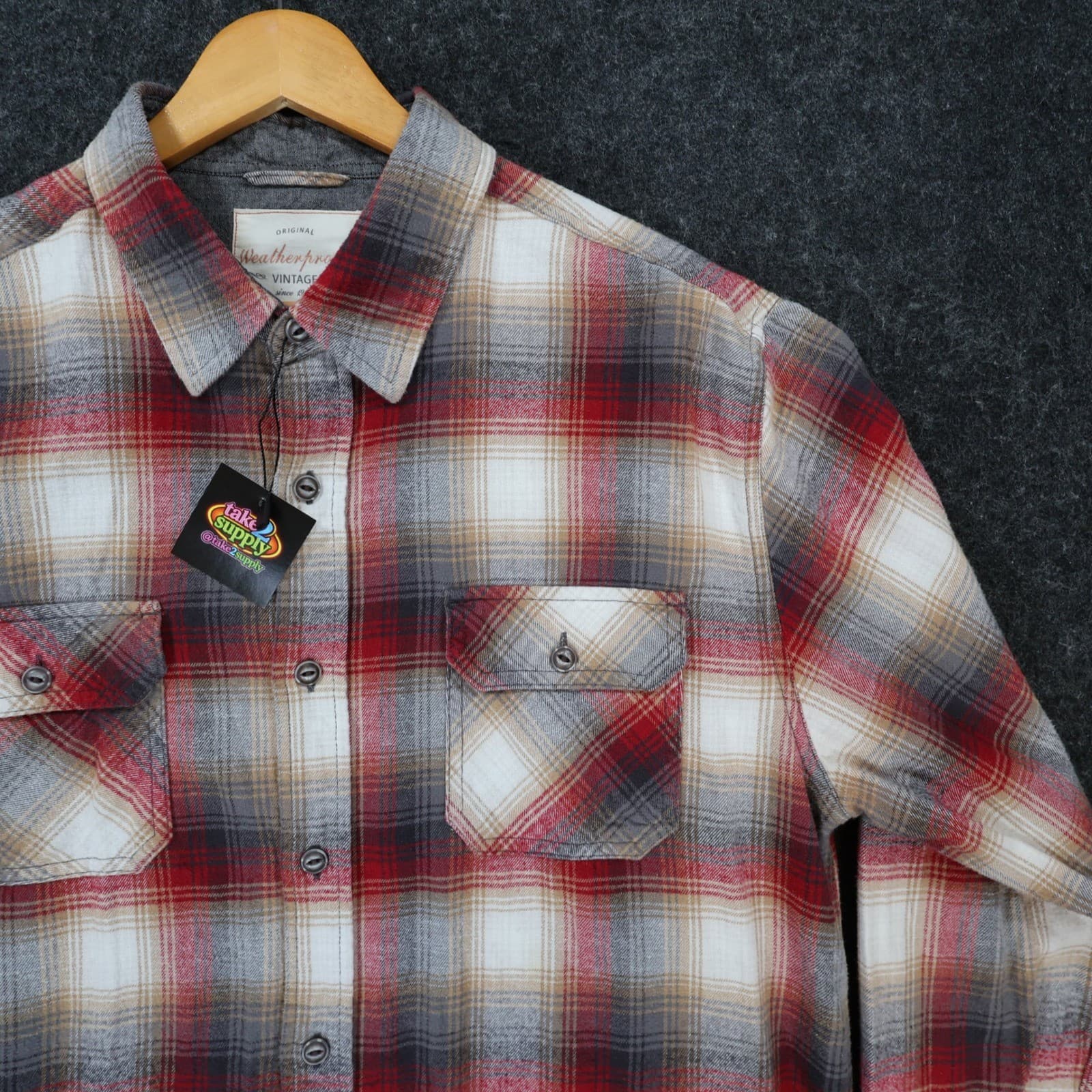 Weatherproof Vintage Flannel Mens L Red Excellent Plaid Button Up - Thumbnail 10