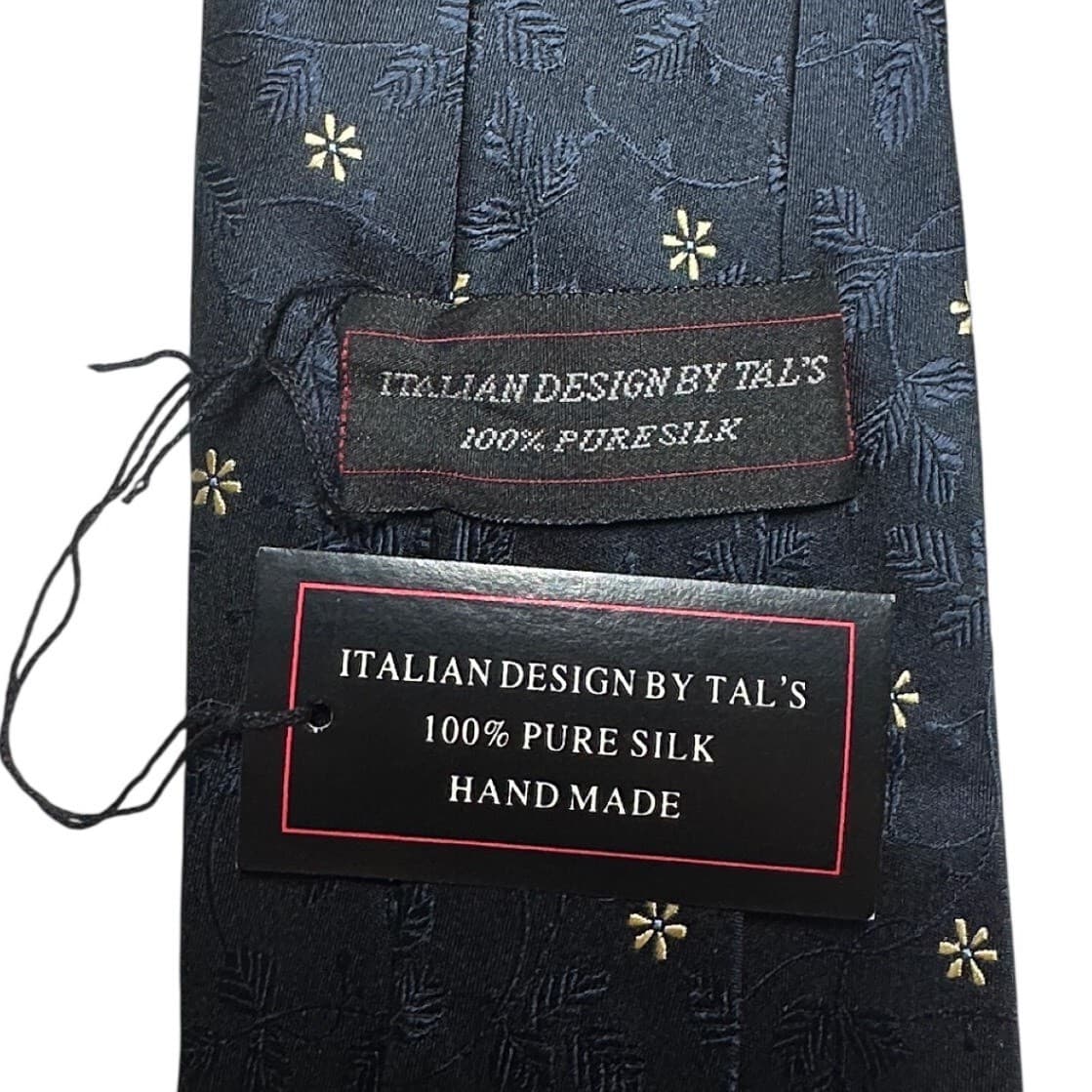 Italian Design By Tal's Navy Blue 100% Silk Floral Hand Made Necktie Tie NEW - Thumbnail 5