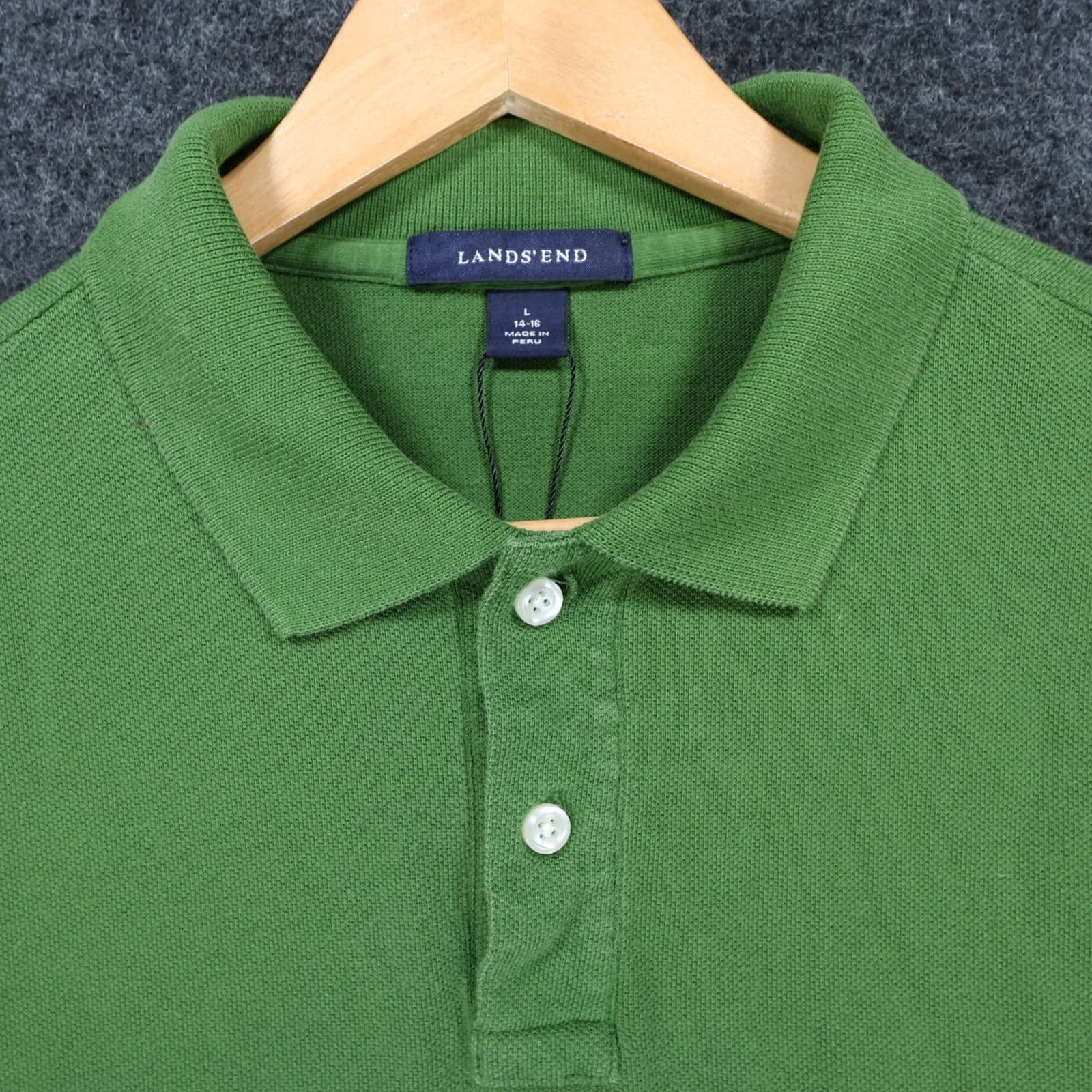 Lands' End Polo Boys L Green Excellent Long Sleeve Pique Cotton Shirt - Thumbnail 9