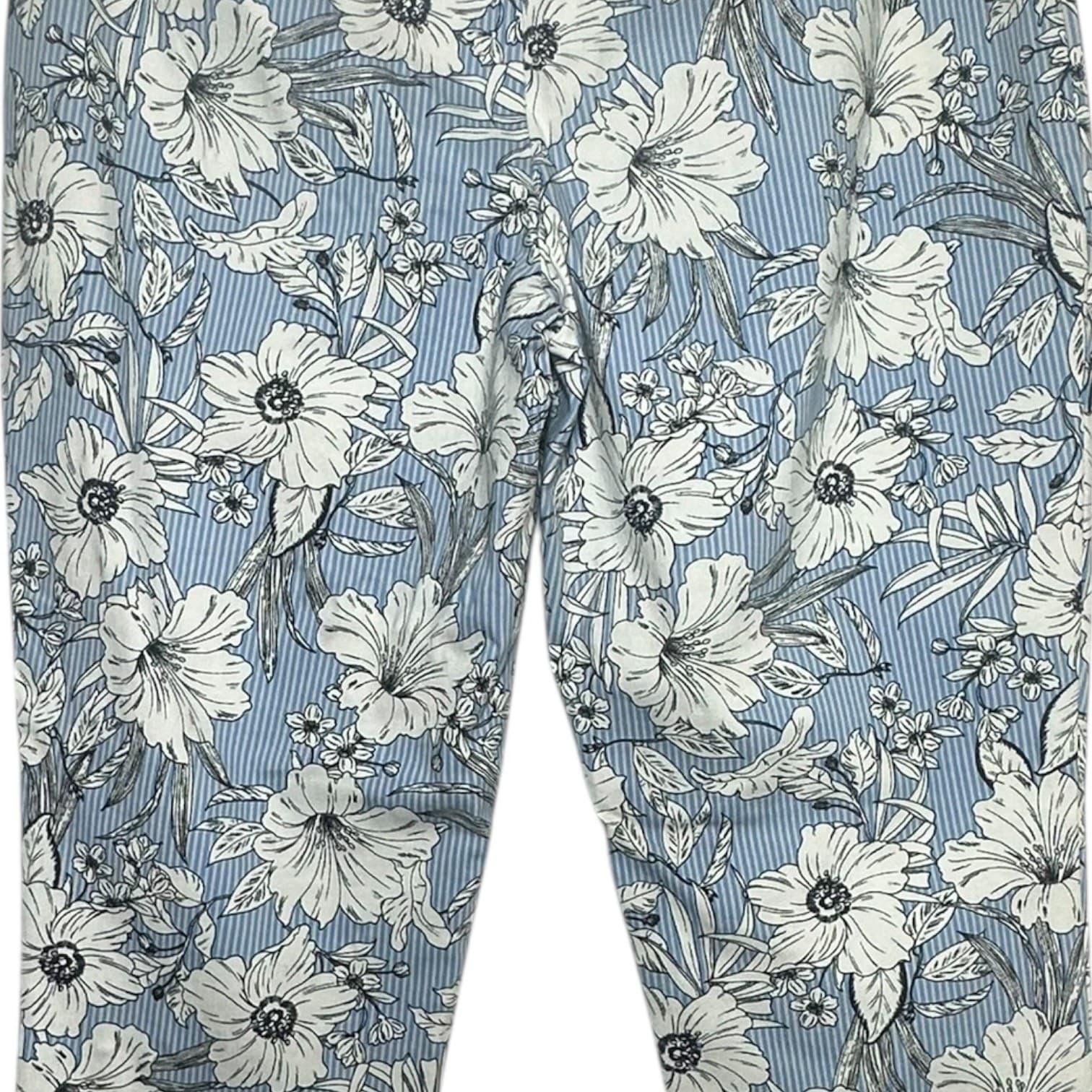 Versona Women's Floral Striped Ankle Pants Size 10 Blue White Modern - Thumbnail 5