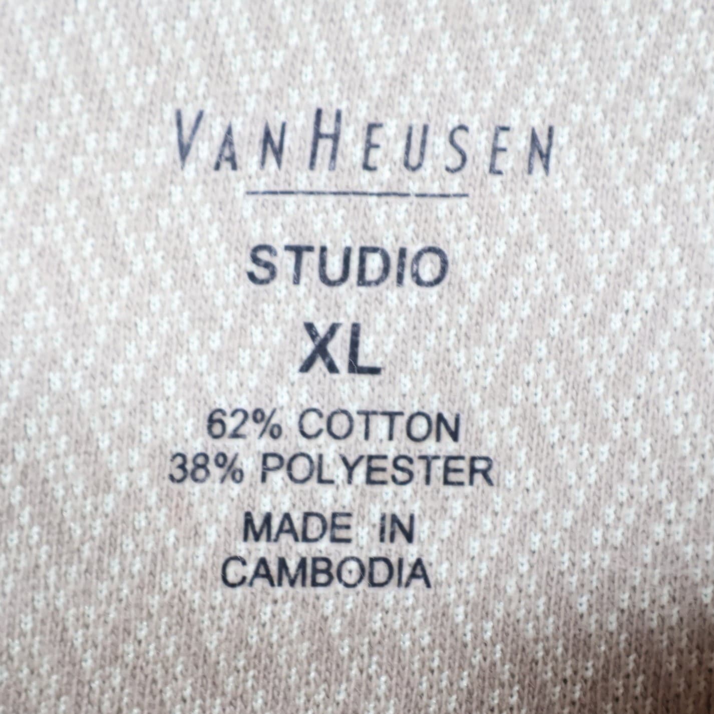 Van Heusen Polo Mens XL Beige Excellent Long Sleeve Textured Knit - Thumbnail 7
