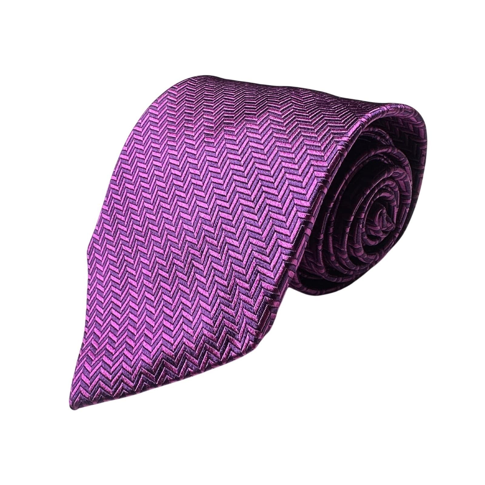Paul Fredrick Mens Purple Herringbone Silk Necktie Handmade Zigzag Pattern - Thumbnail 4