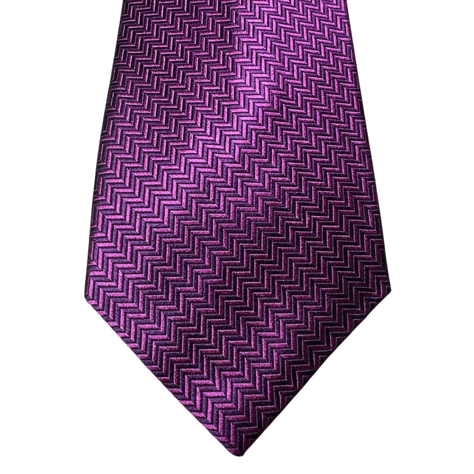 Paul Fredrick Mens Purple Herringbone Silk Necktie Handmade Zigzag Pattern - Thumbnail 2