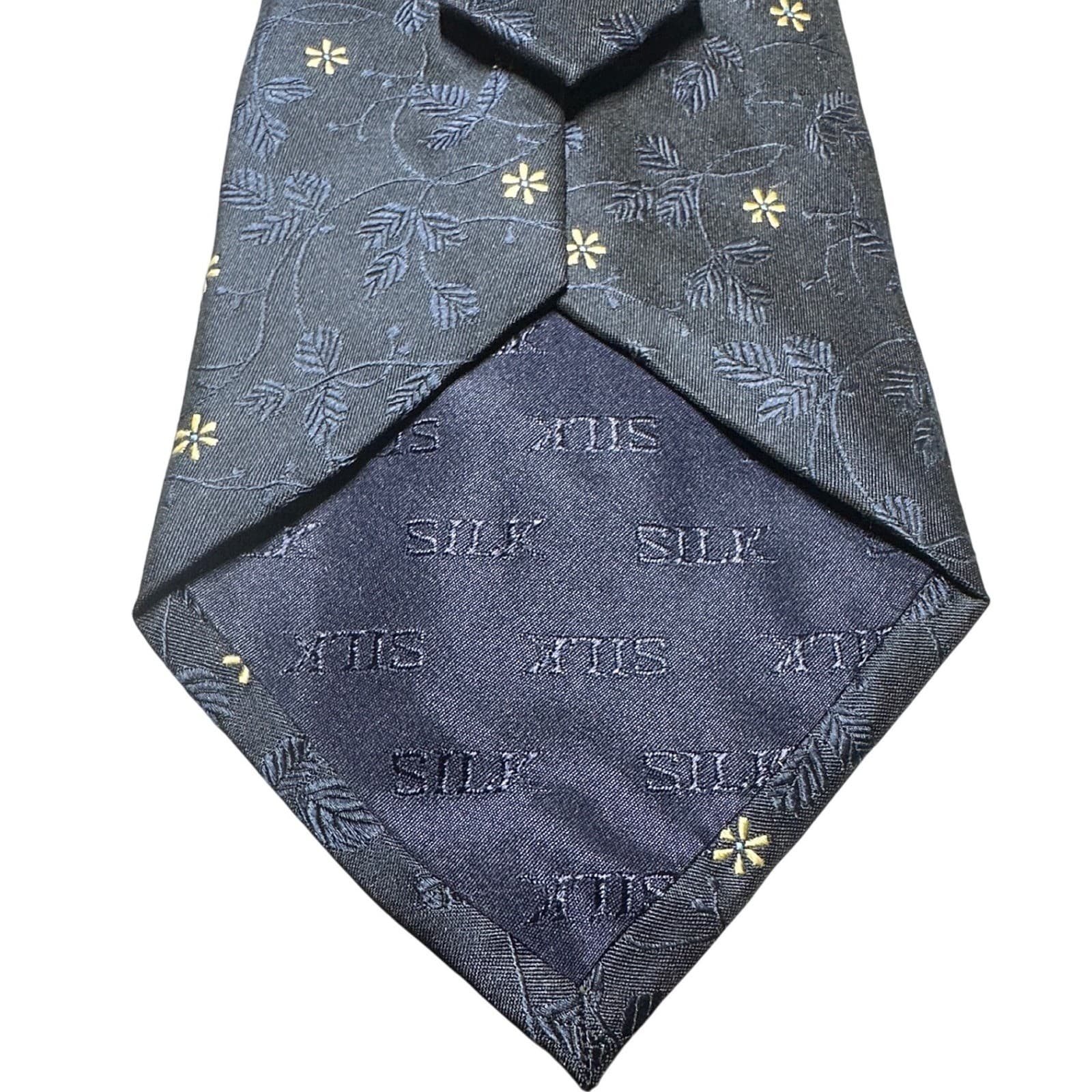 Italian Design By Tal's Navy Blue 100% Silk Floral Hand Made Necktie Tie NEW - Thumbnail 4