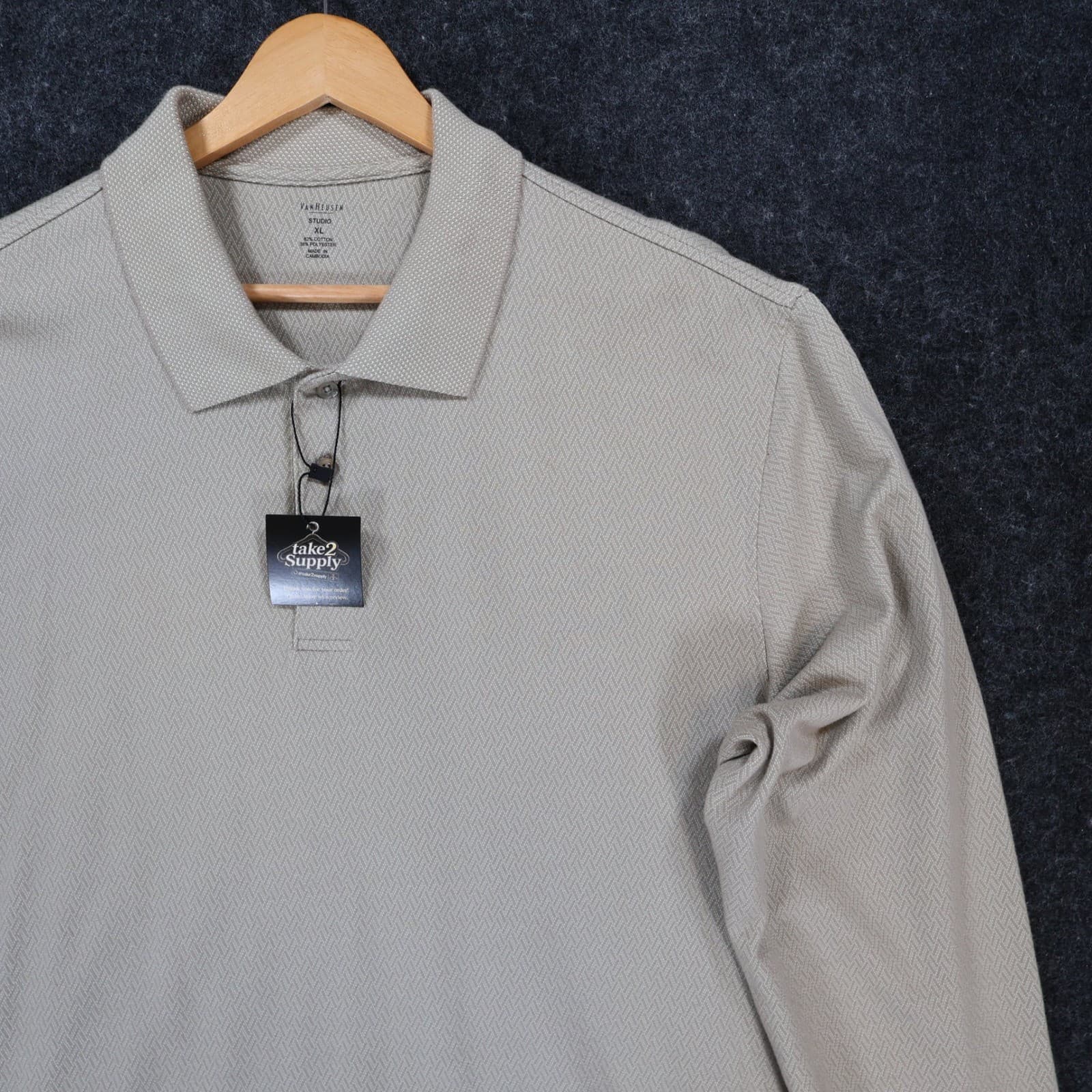 Van Heusen Polo Mens XL Beige Excellent Long Sleeve Textured Knit - Thumbnail 10