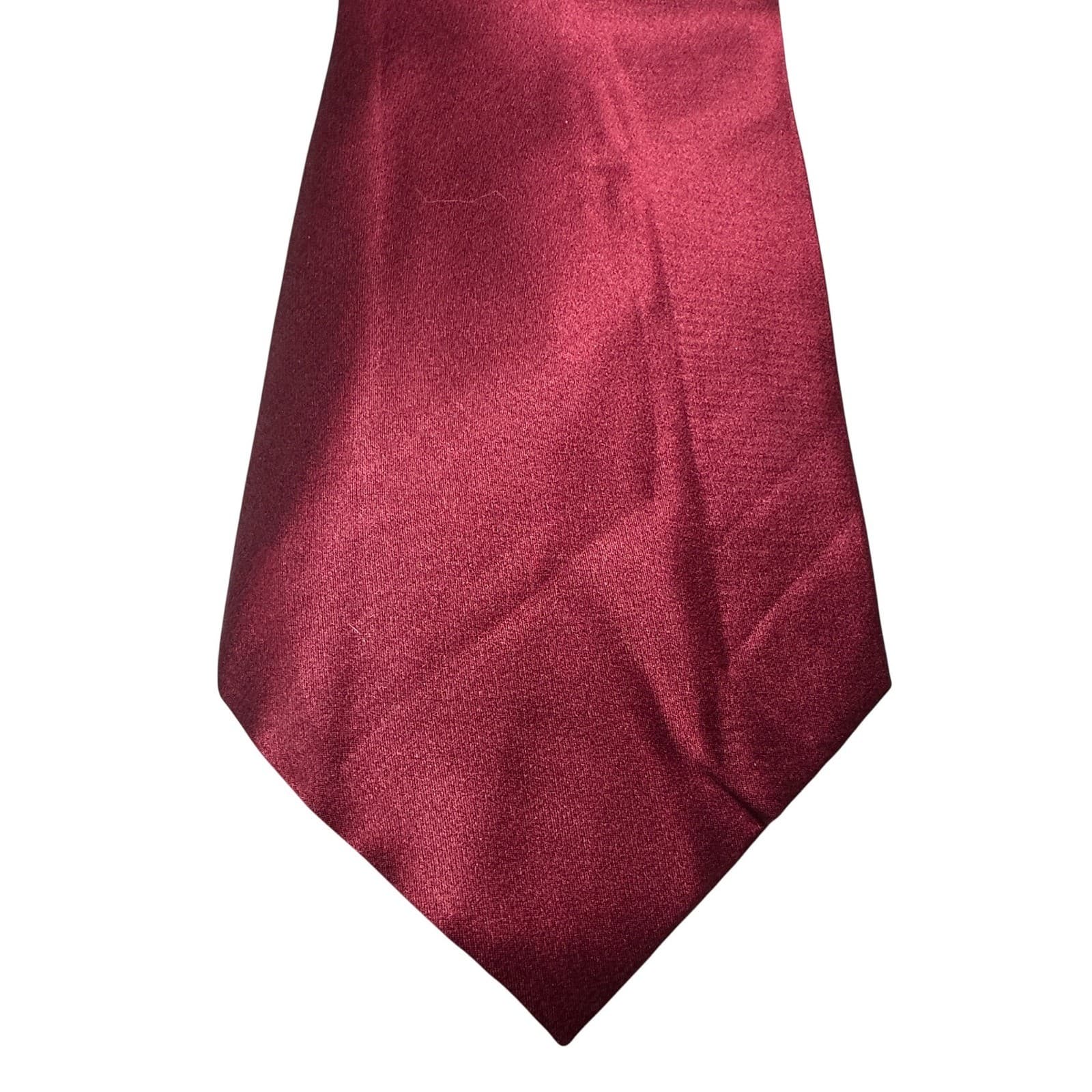 Puritan Mens Burgundy Solid Silk Necktie Satin Finish Classic Formal Tie - Thumbnail 2