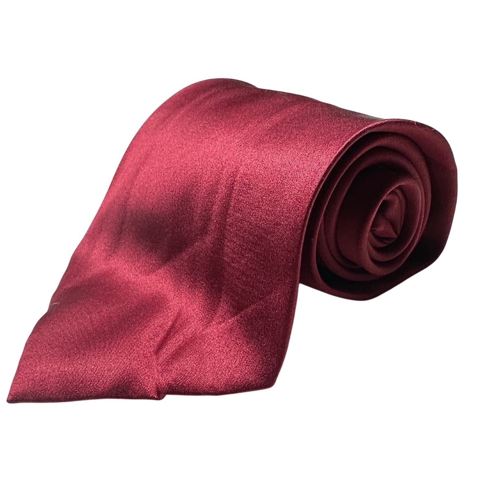 Puritan Mens Burgundy Solid Silk Necktie Satin Finish Classic Formal Tie - Thumbnail 3