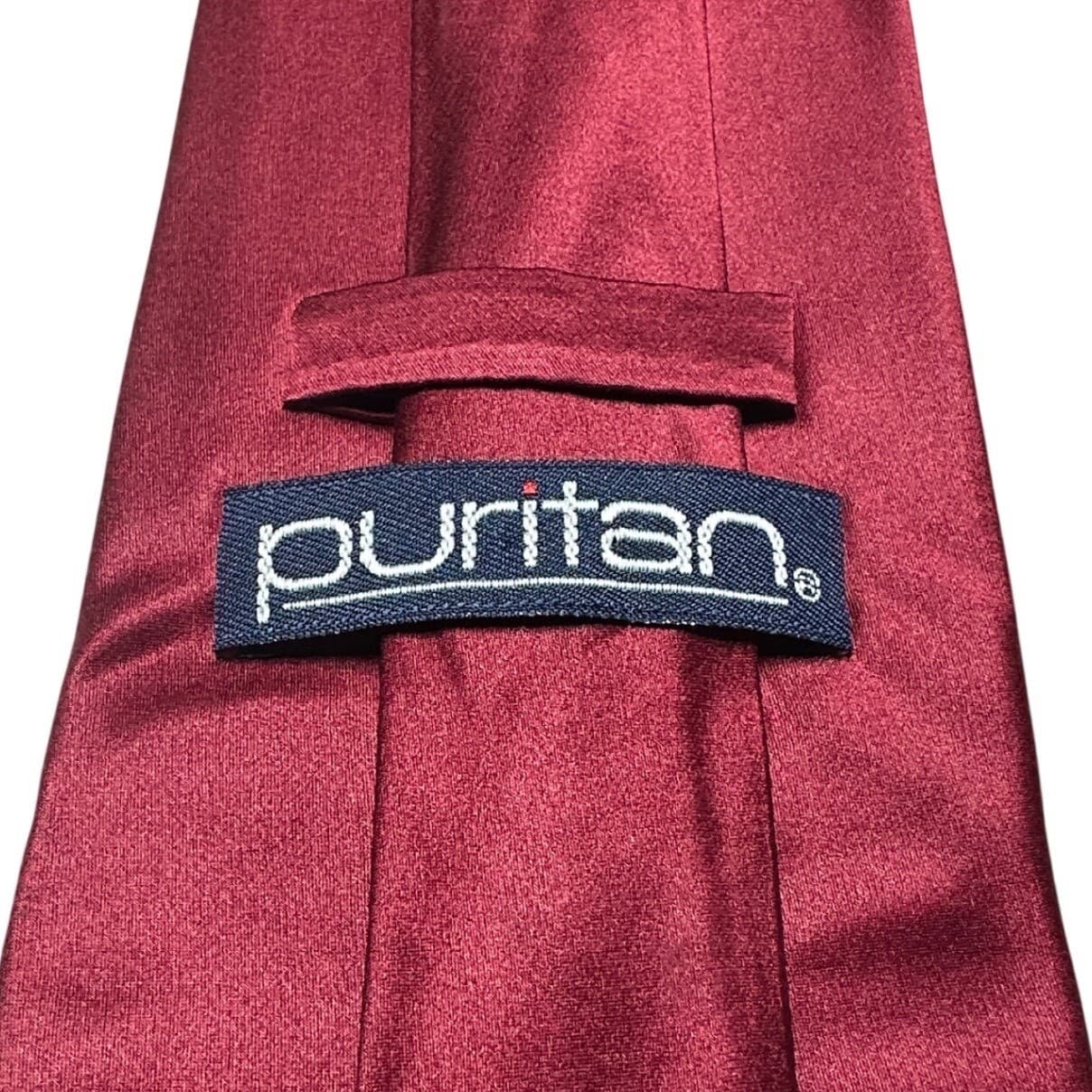 Puritan Mens Burgundy Solid Silk Necktie Satin Finish Classic Formal Tie - Thumbnail 4