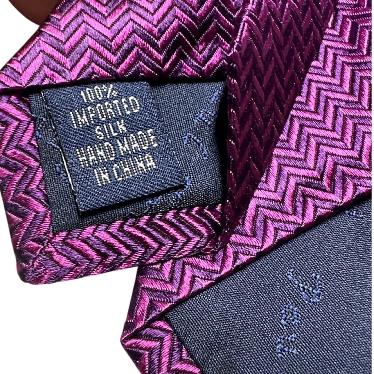 Paul Fredrick Mens Purple Herringbone Silk Necktie Handmade Zigzag Pattern - Thumbnail 5