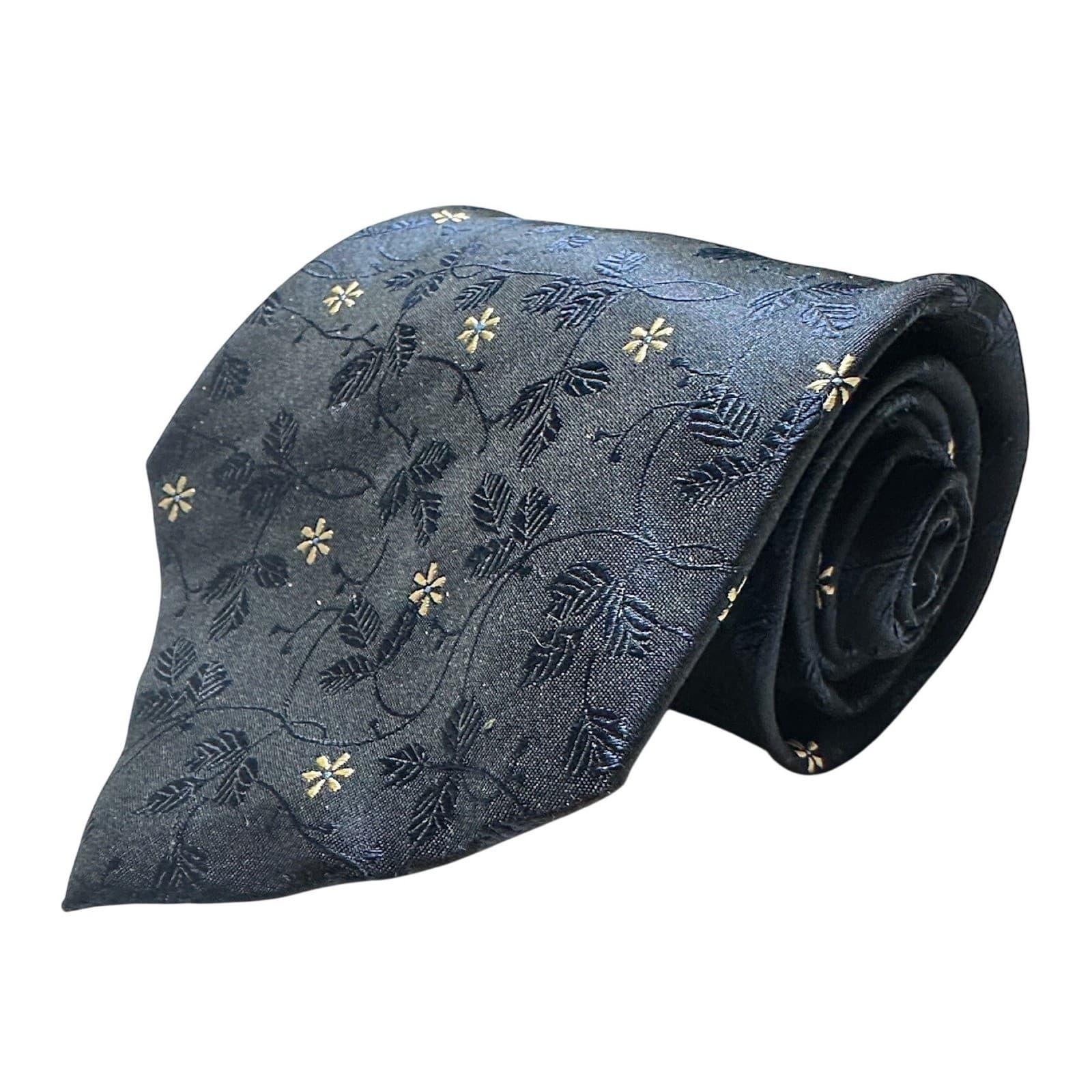 Italian Design By Tal's Navy Blue 100% Silk Floral Hand Made Necktie Tie NEW - Thumbnail 3