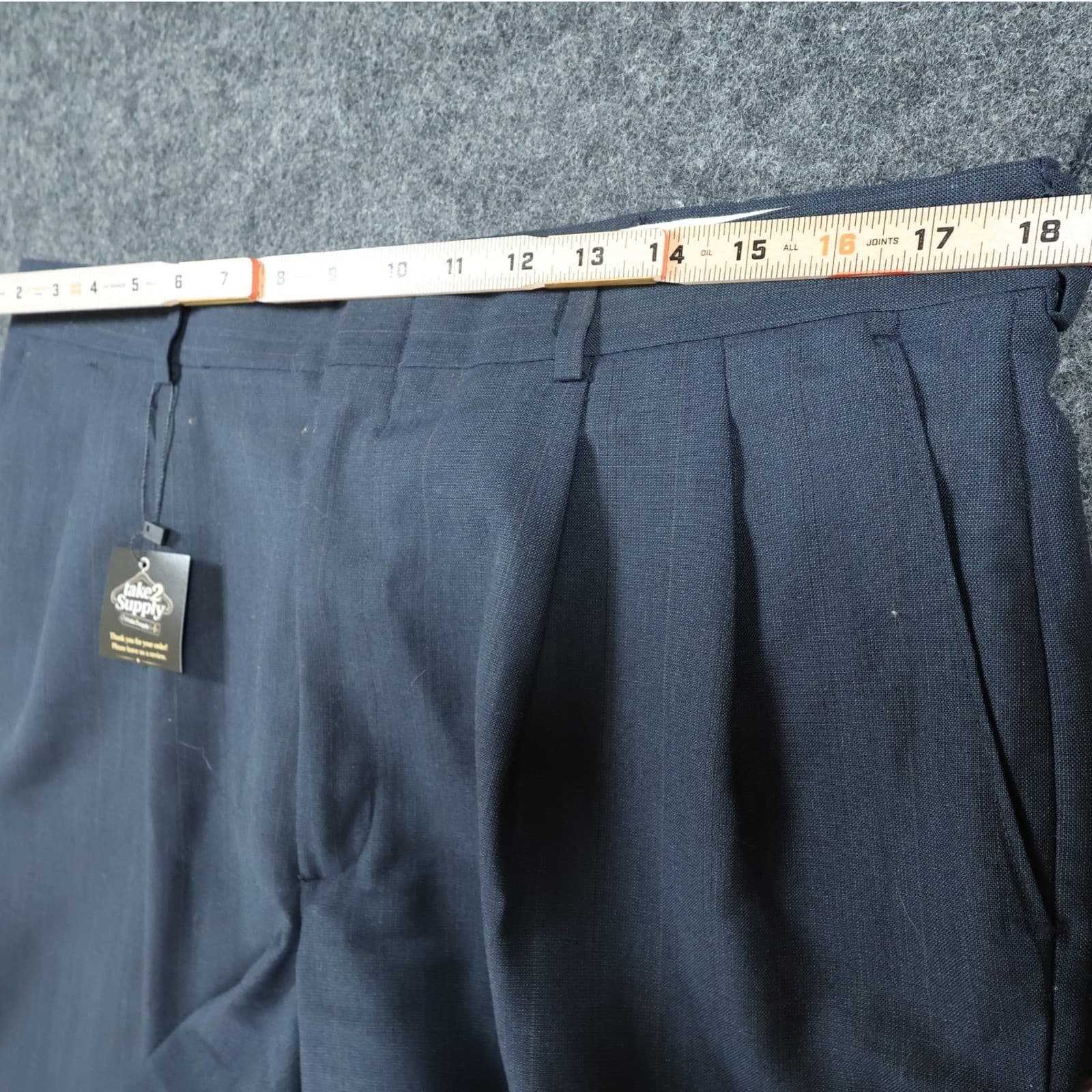Haggar Dress Pants Mens 36x29 Blue Excellent Pinstripe Pleated - Thumbnail 6