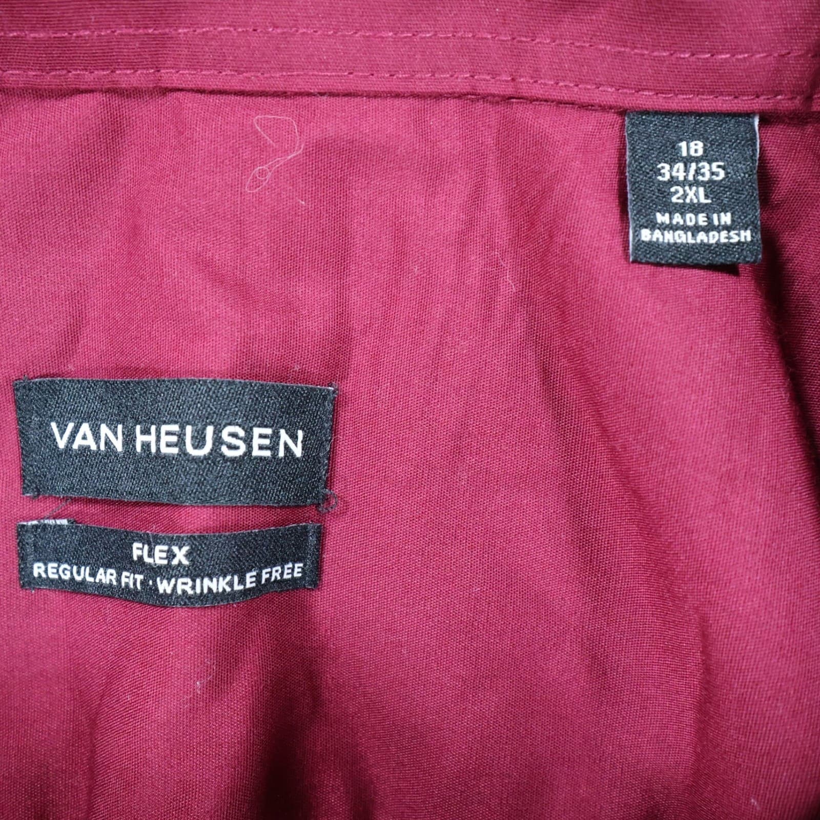 Van Heusen Flex Button Down Mens 2XL Maroon Excellent Wrinkle Free Regular Fit - Thumbnail 7