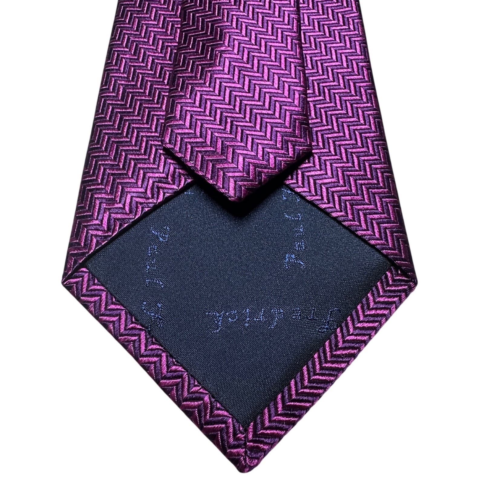 Paul Fredrick Mens Purple Herringbone Silk Necktie Handmade Zigzag Pattern - Thumbnail 3