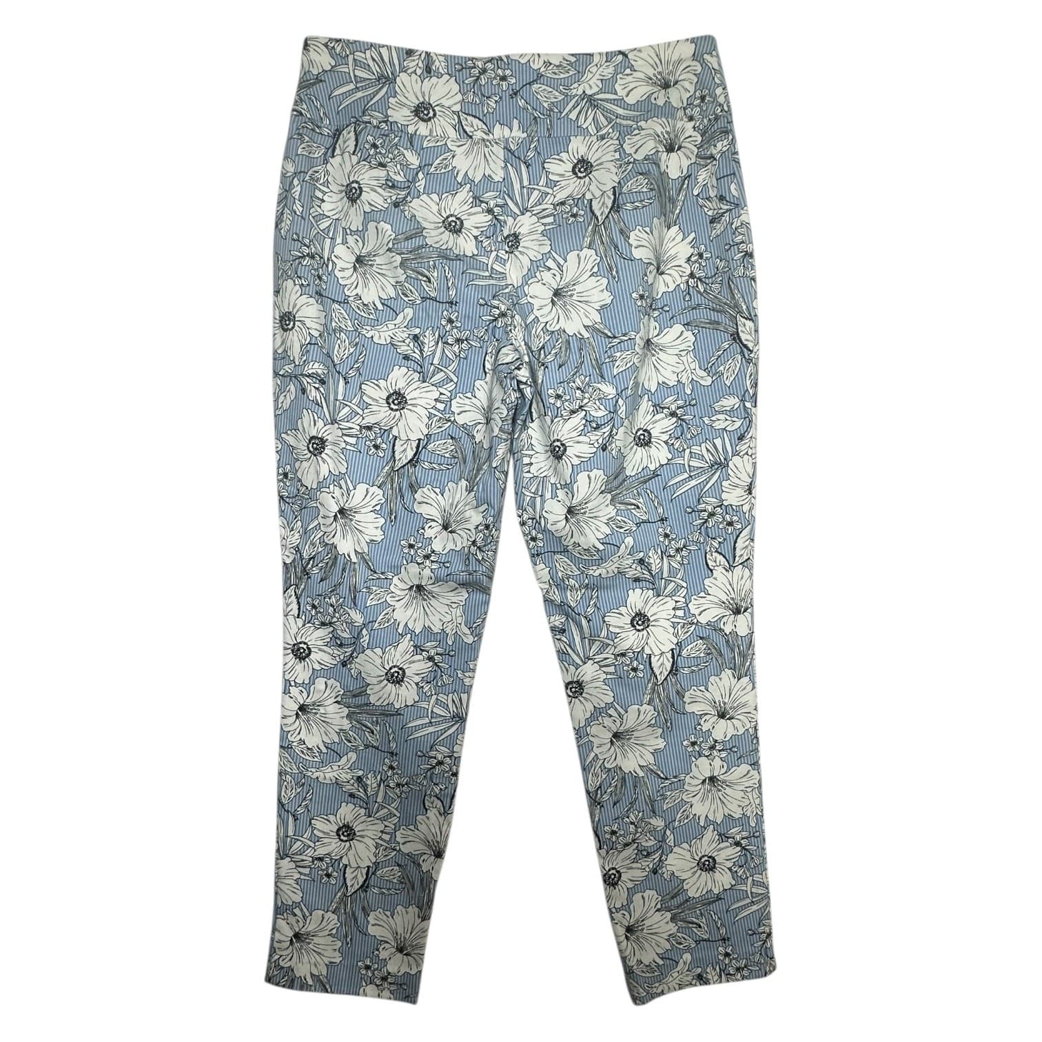 Versona Women's Floral Striped Ankle Pants Size 10 Blue White Modern - Thumbnail 2