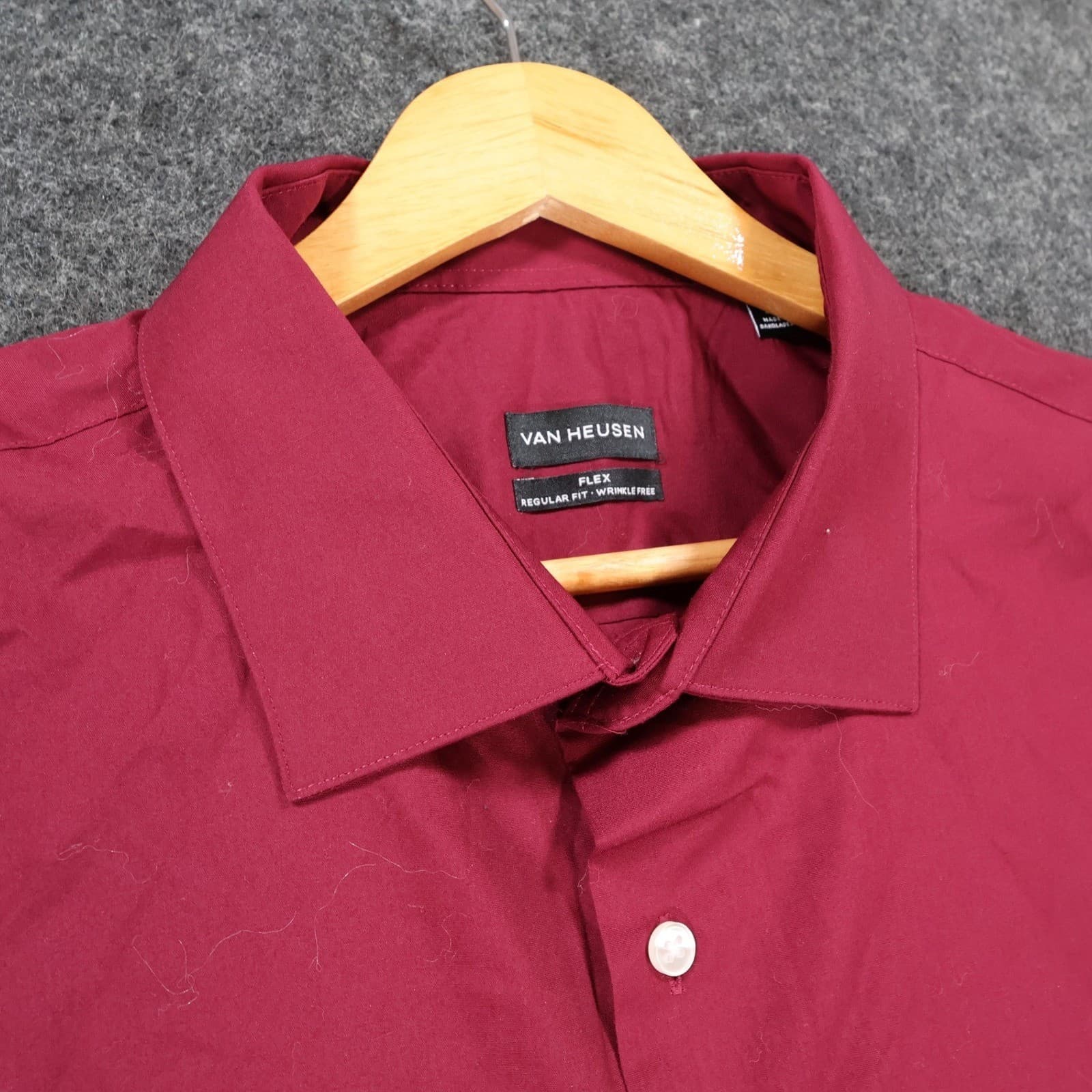 Van Heusen Flex Button Down Mens 2XL Maroon Excellent Wrinkle Free Regular Fit - Thumbnail 9