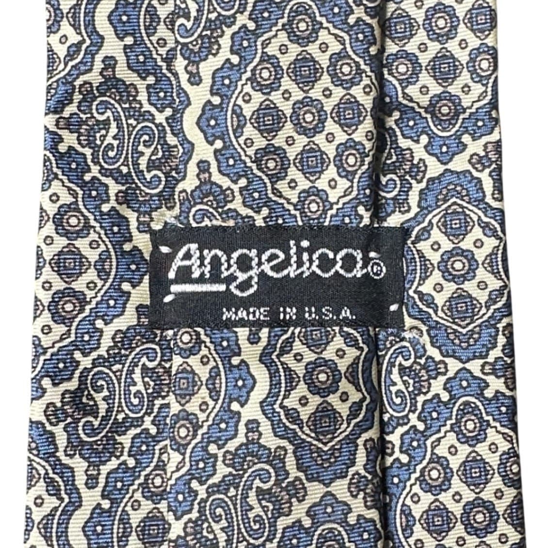 Angelica Mens Silk Blend Geometric Pattern Necktie Blue White Formal - Thumbnail 4