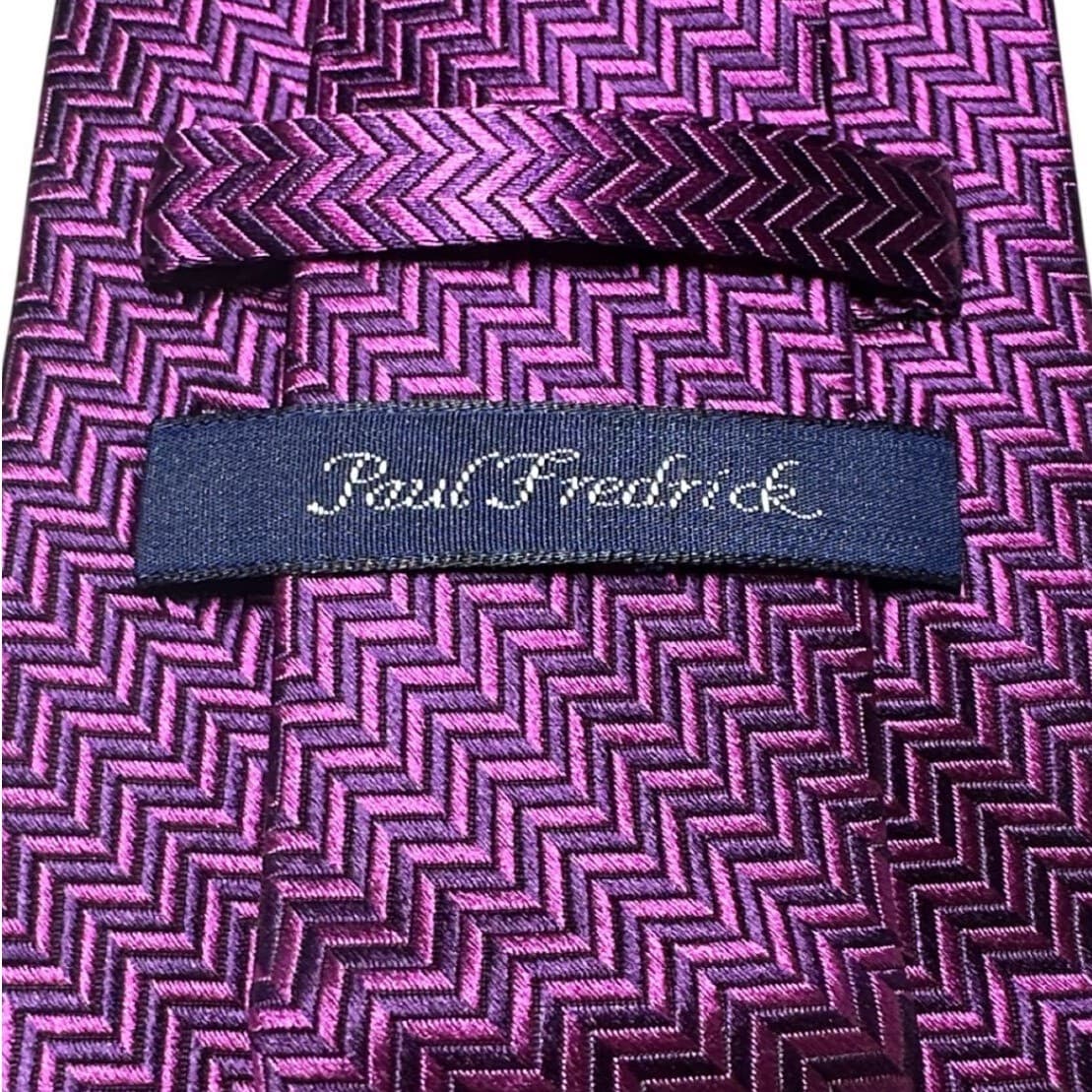 Paul Fredrick Mens Purple Herringbone Silk Necktie Handmade Zigzag Pattern - Thumbnail 6