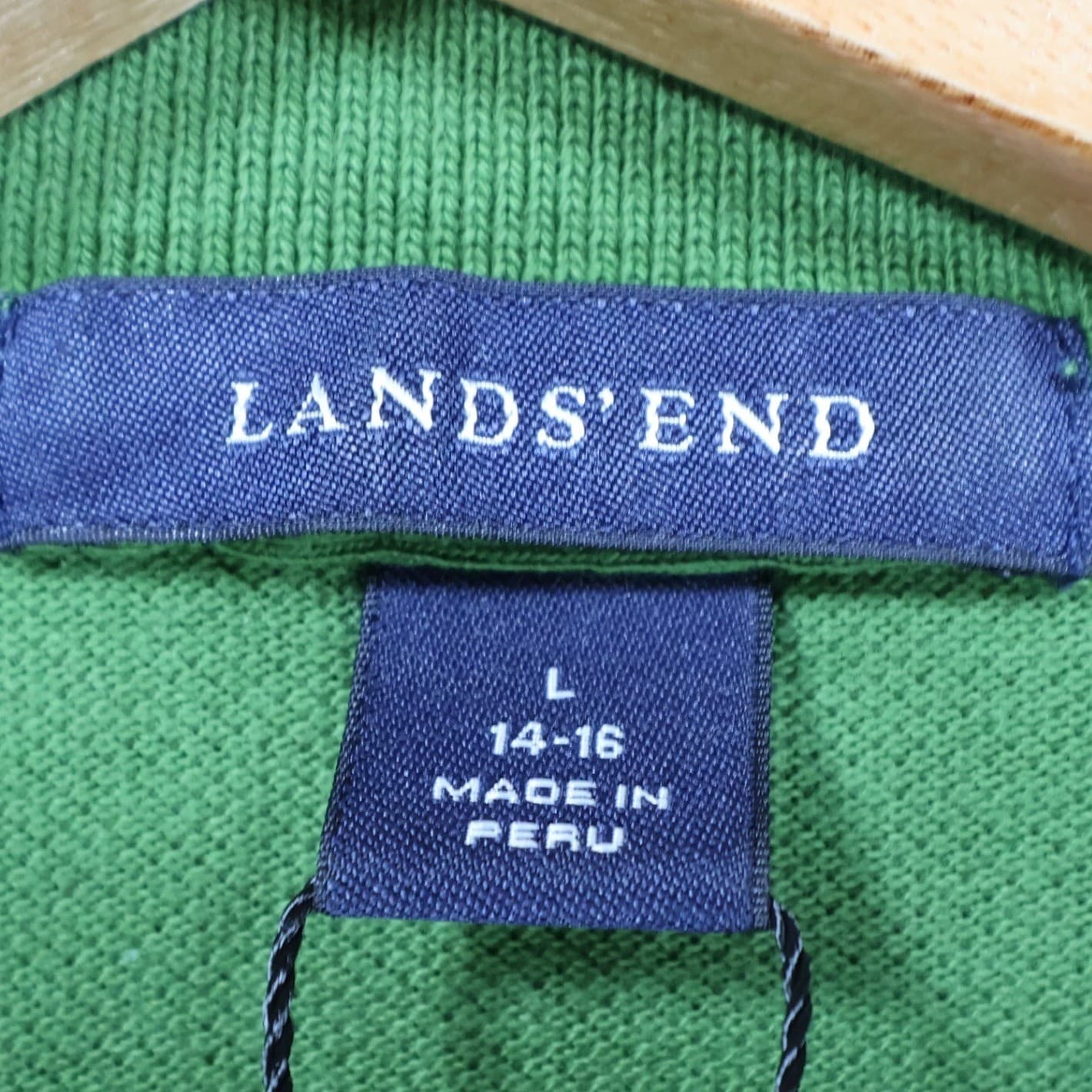 Lands' End Polo Boys L Green Excellent Long Sleeve Pique Cotton Shirt - Thumbnail 7