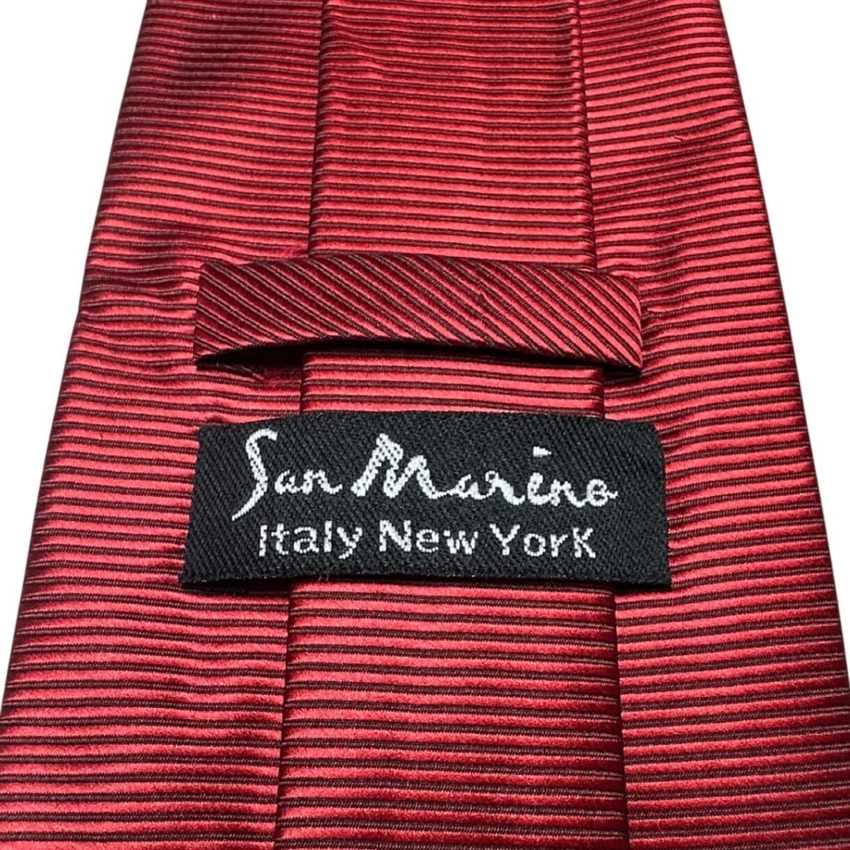 Vintage San Marino Mens Burgundy Red Ribbed Silk Necktie Italy New York - Thumbnail 5
