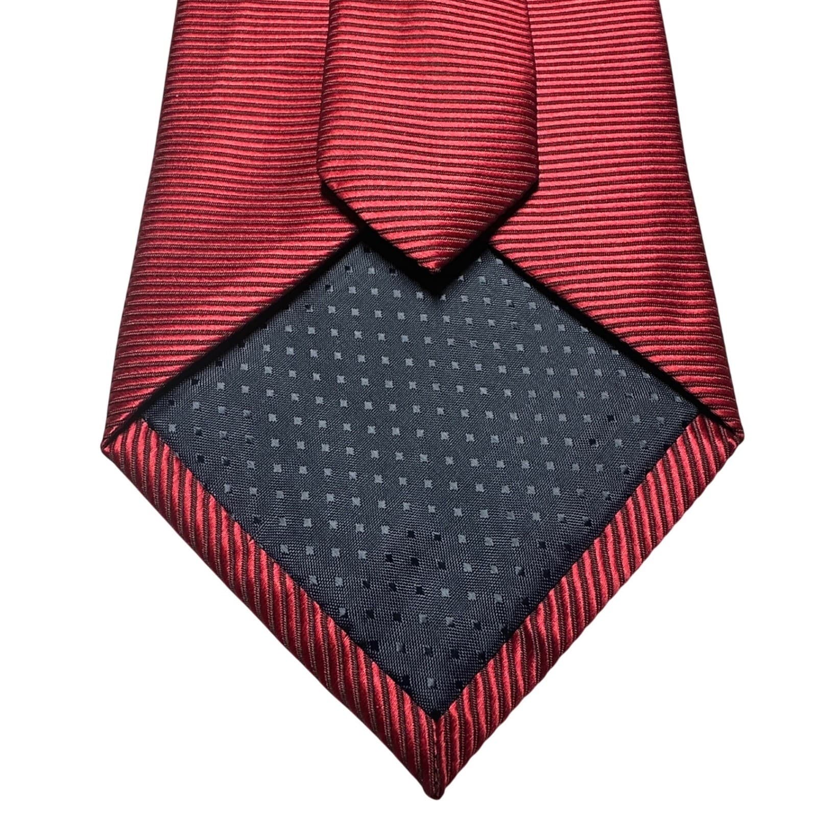 Vintage San Marino Mens Burgundy Red Ribbed Silk Necktie Italy New York - Thumbnail 3