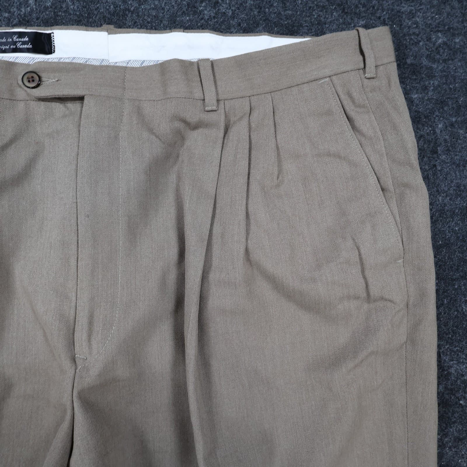 Context Pleated Dress Pants Mens 44 Brown Excellent 100% Wool Made in Canada - Thumbnail 9