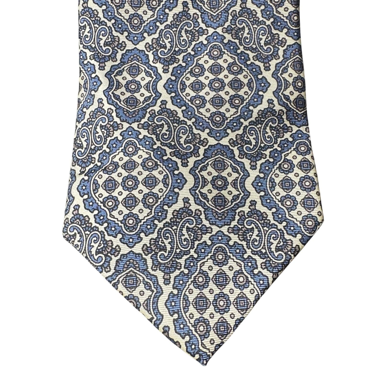 Angelica Mens Silk Blend Geometric Pattern Necktie Blue White Formal - Thumbnail 3